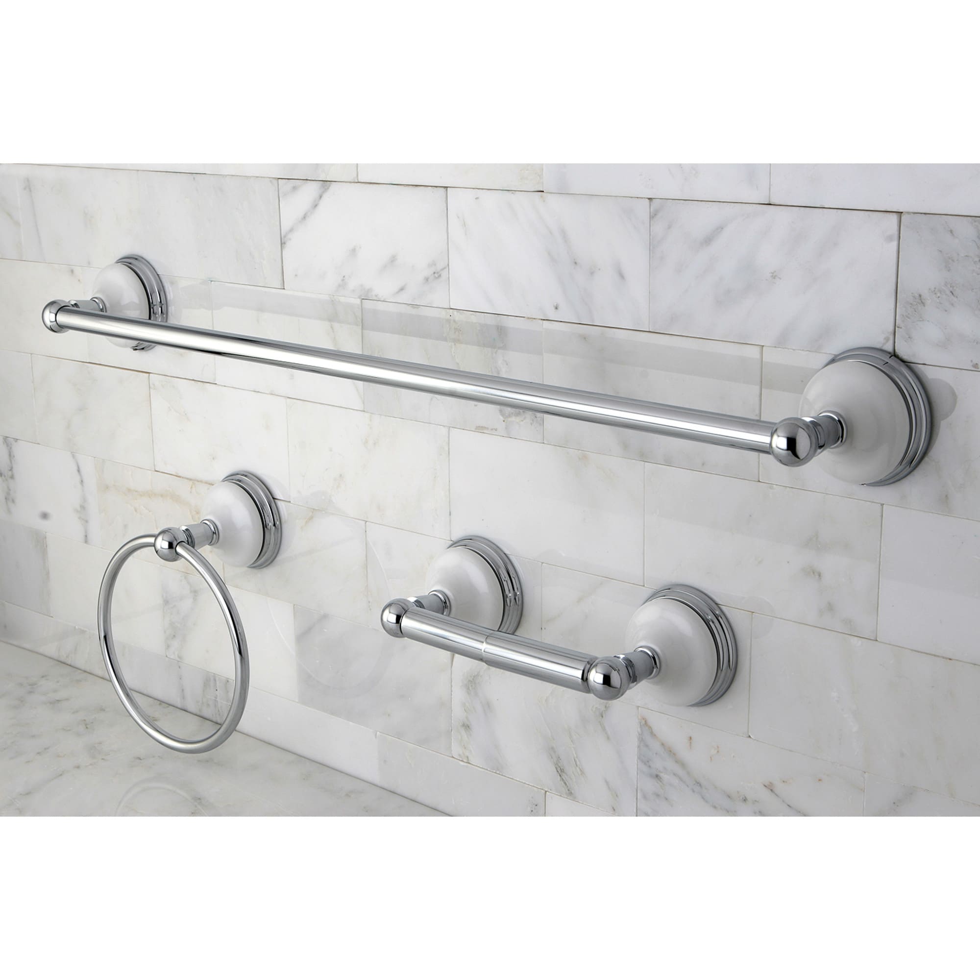 Kingston Brass WLK1111481 3 -Piece Victorian Polished chrome Decorative Bathroom Hardware Set Towel Bar, Toilet Paper Holder, Towel Ring Included
