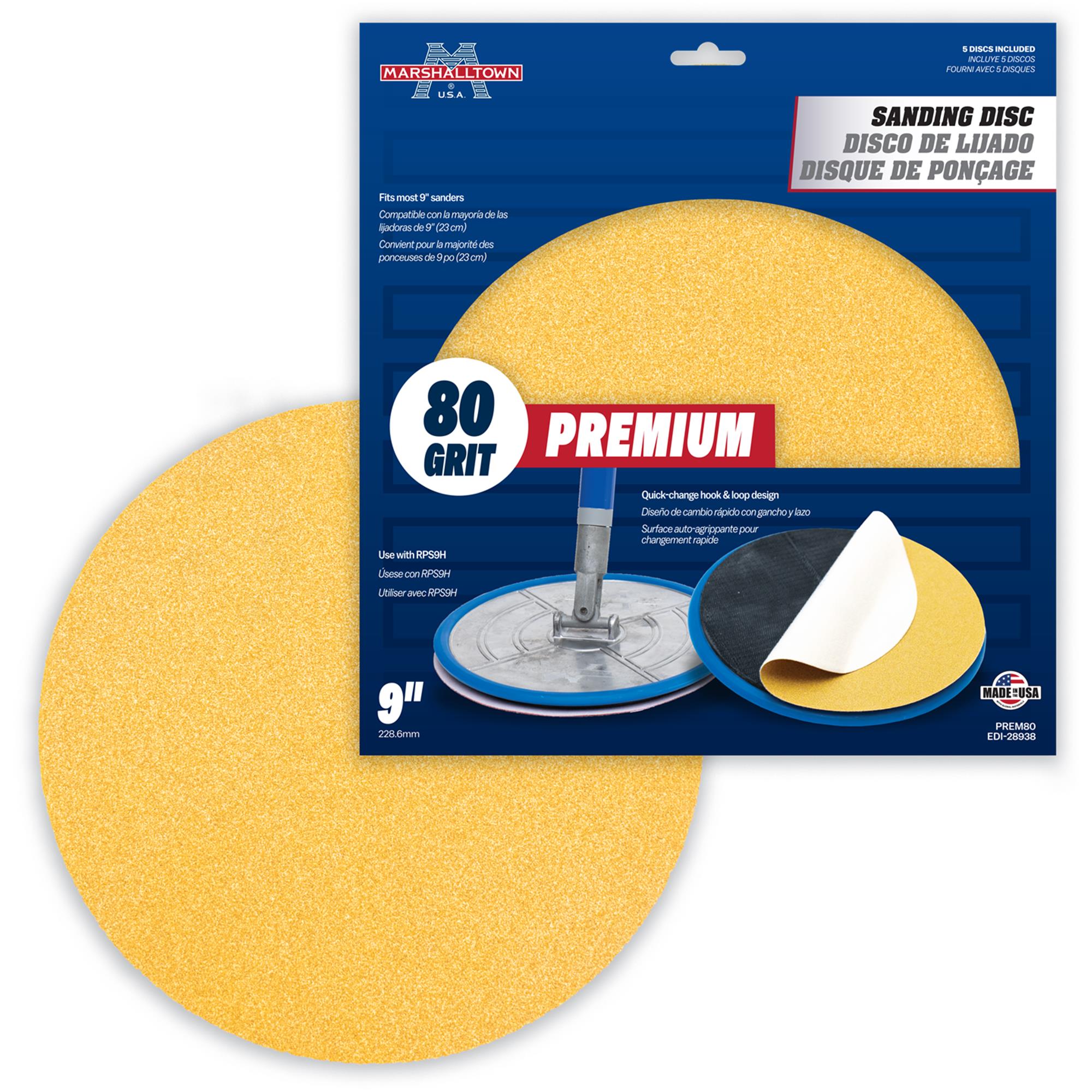 Marshalltown PREM80 Coarse 80 -Grit Disc Sandpaper 9-Inches W x 9-Inches L 5 -Pack