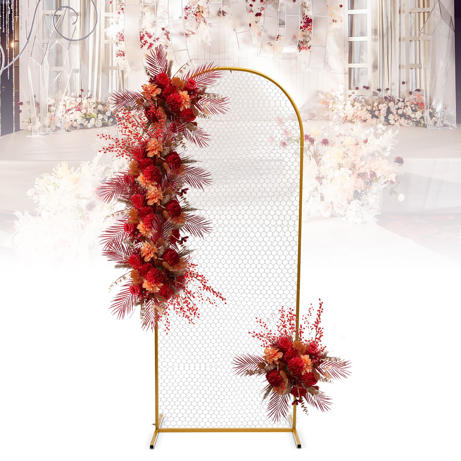 CNCEST OT-ZJGJ-5064 2.63-ft W x 6.56-ft H Arched Gold with Mesh Wrought iron Garden Arbor