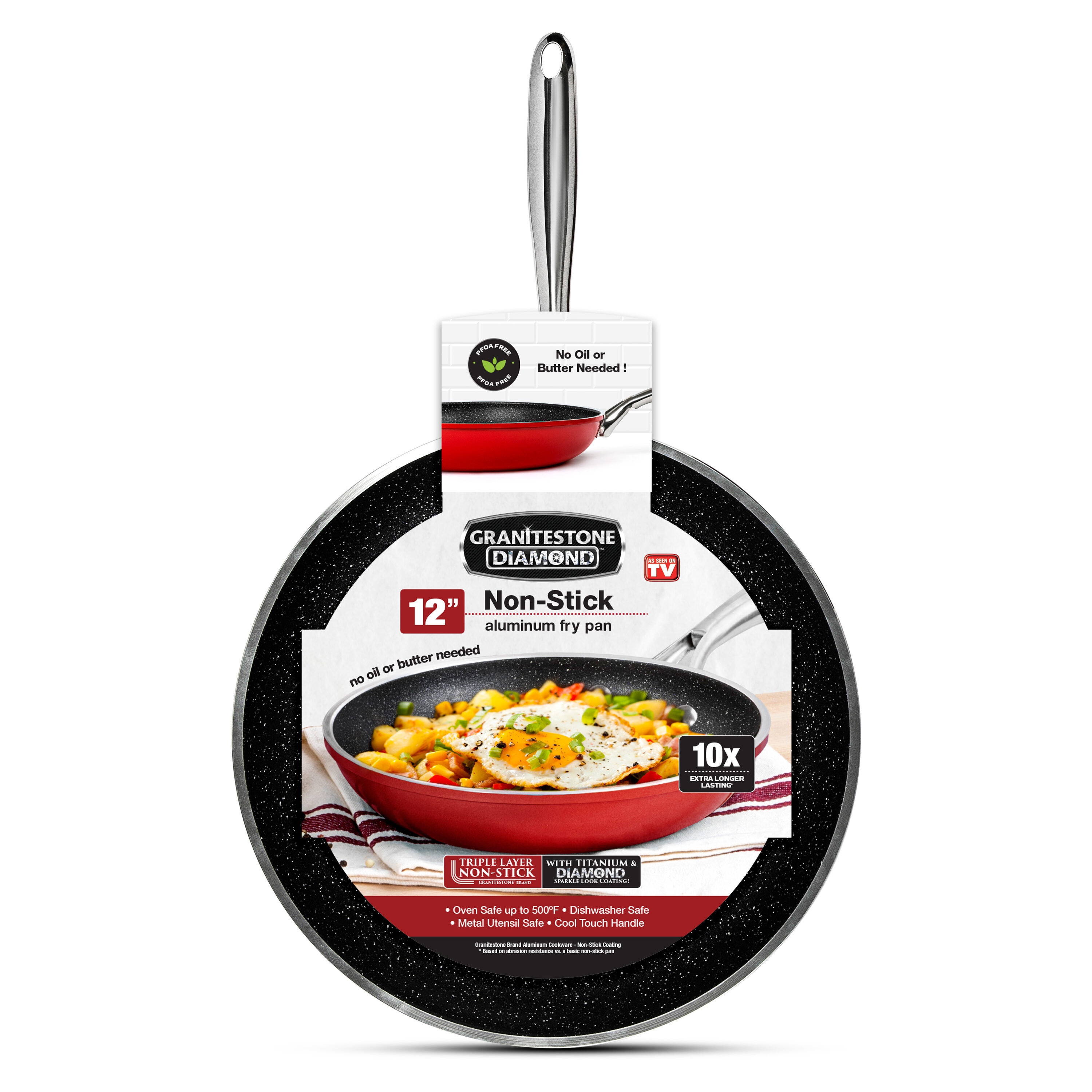 Granitestone Nonstick 14 Frying Pan with Lid Ultra Durable Mineral and Diamond Triple Coated Surface, Family Sized Open Skillet