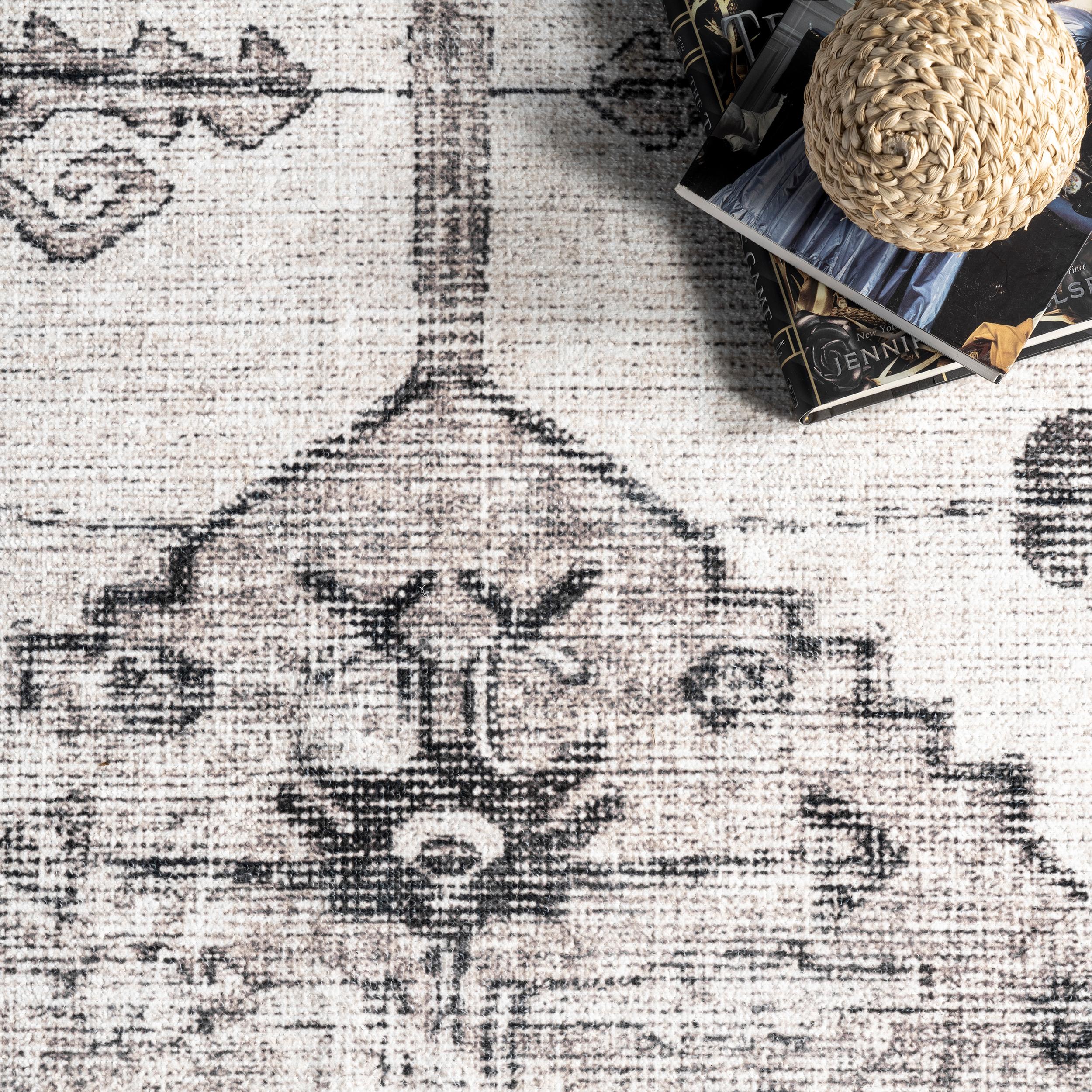 Aurora Light Gray Synthetic Medallion Runner Rug