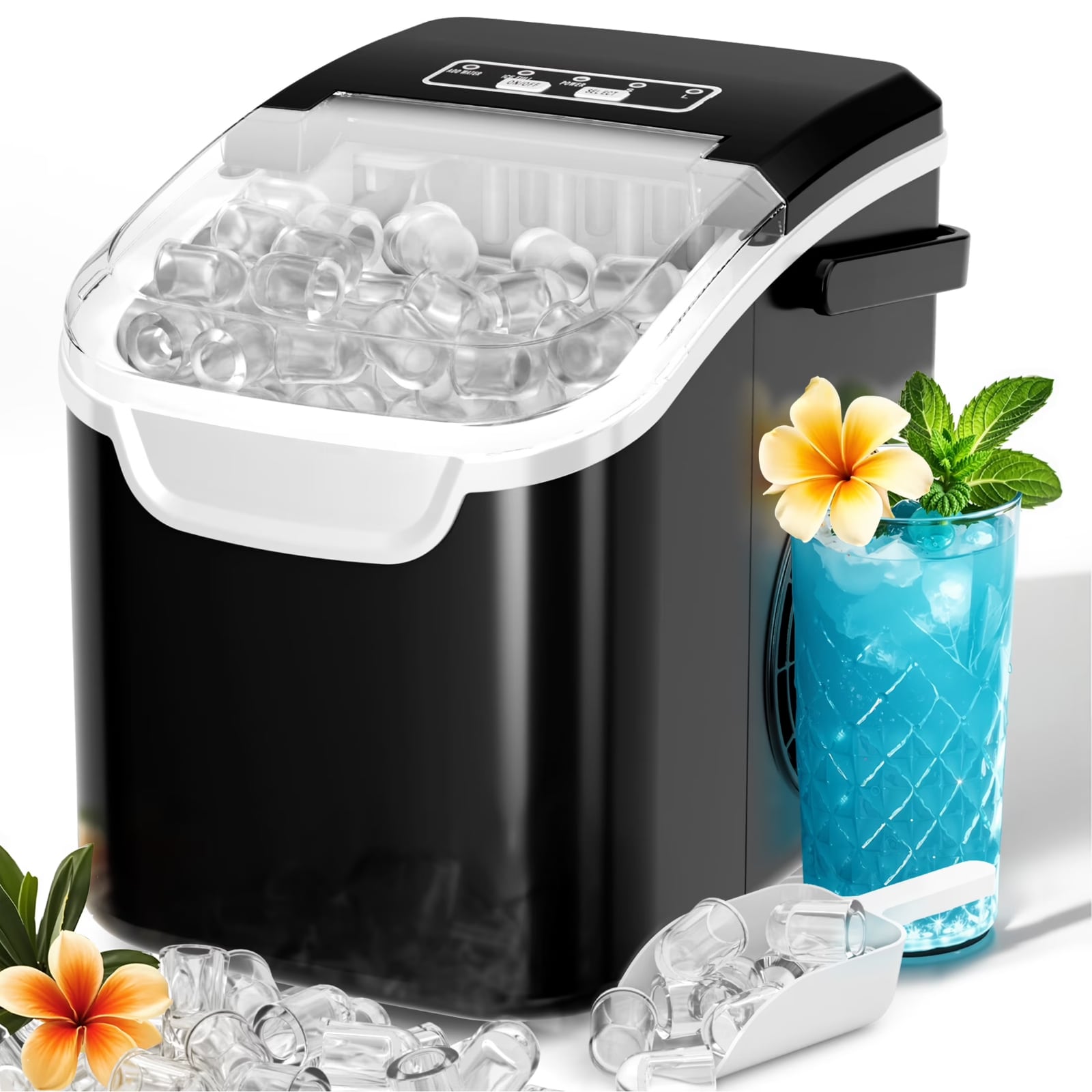 Antarctic Star 26-lb Ice Per day Portable Countertop Bullet Ice Maker with 2 Ice Sizes Options ( Black )