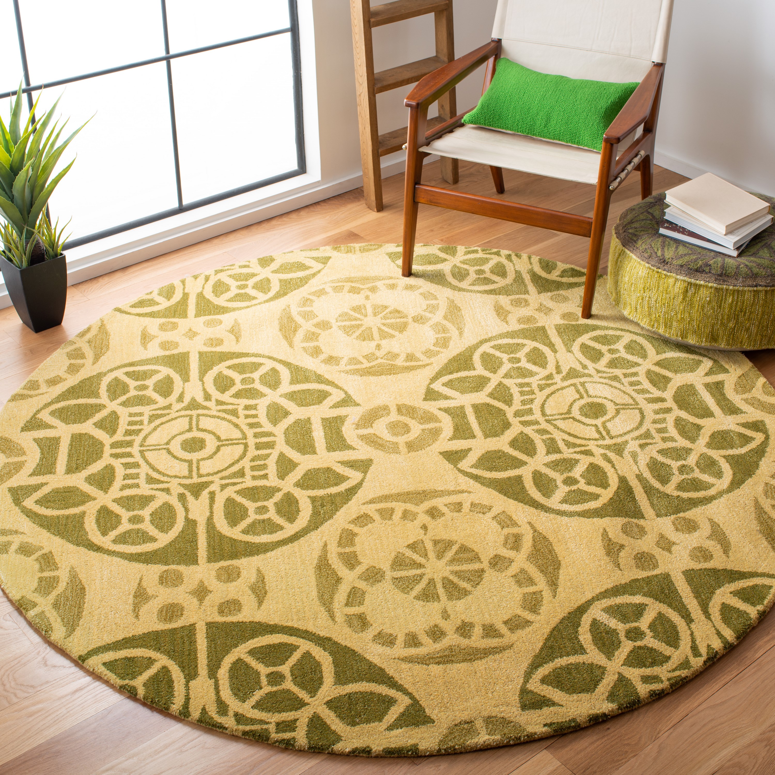 Safavieh WYD376L-7R Wyndham Hutton 7 x 7 (ft) Tufted Wool Honey/Green Round Indoor Abstract Bohemian/Eclectic Area rug