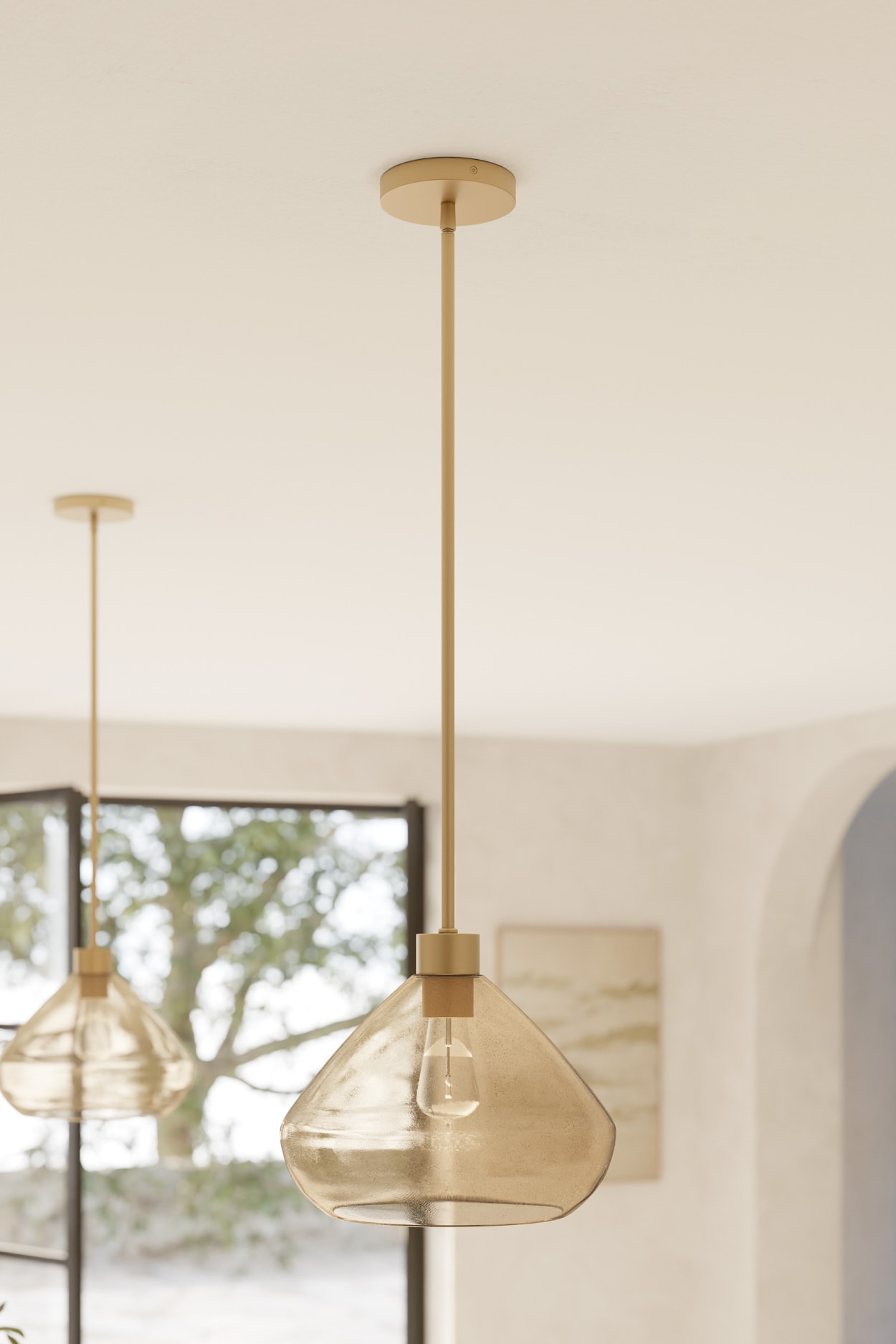 Minka Lavery Elaris 1 -Light Legacy Brass Modern/contemporary Tinted glass Teardrop Small Hanging Pendant Light