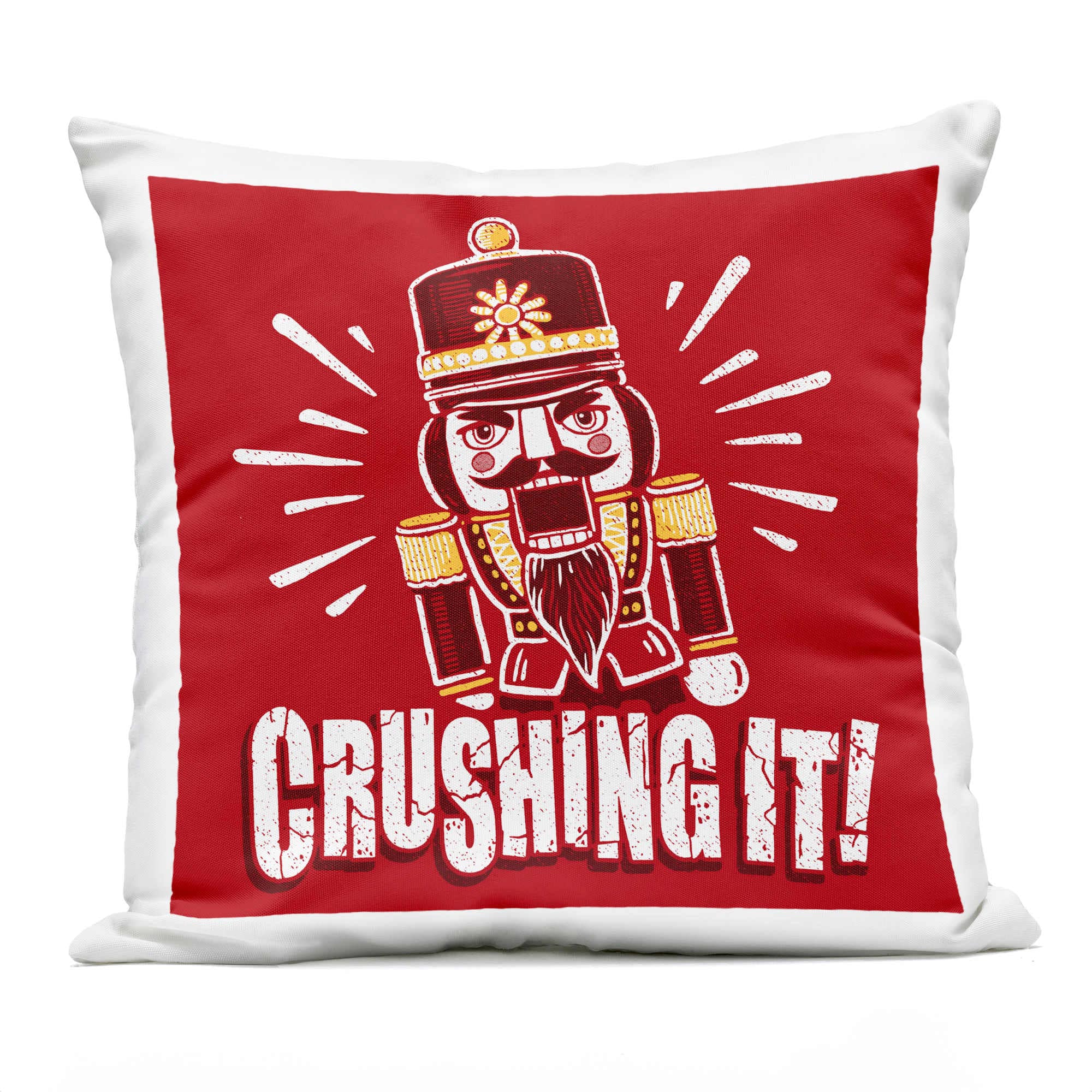 Stupell Industries PLQ-678-OSQ-18X18 Crushing It Nutcracker Outdoor Printed Pillowdesign by Jedco BrandsInc. 18 x 18
