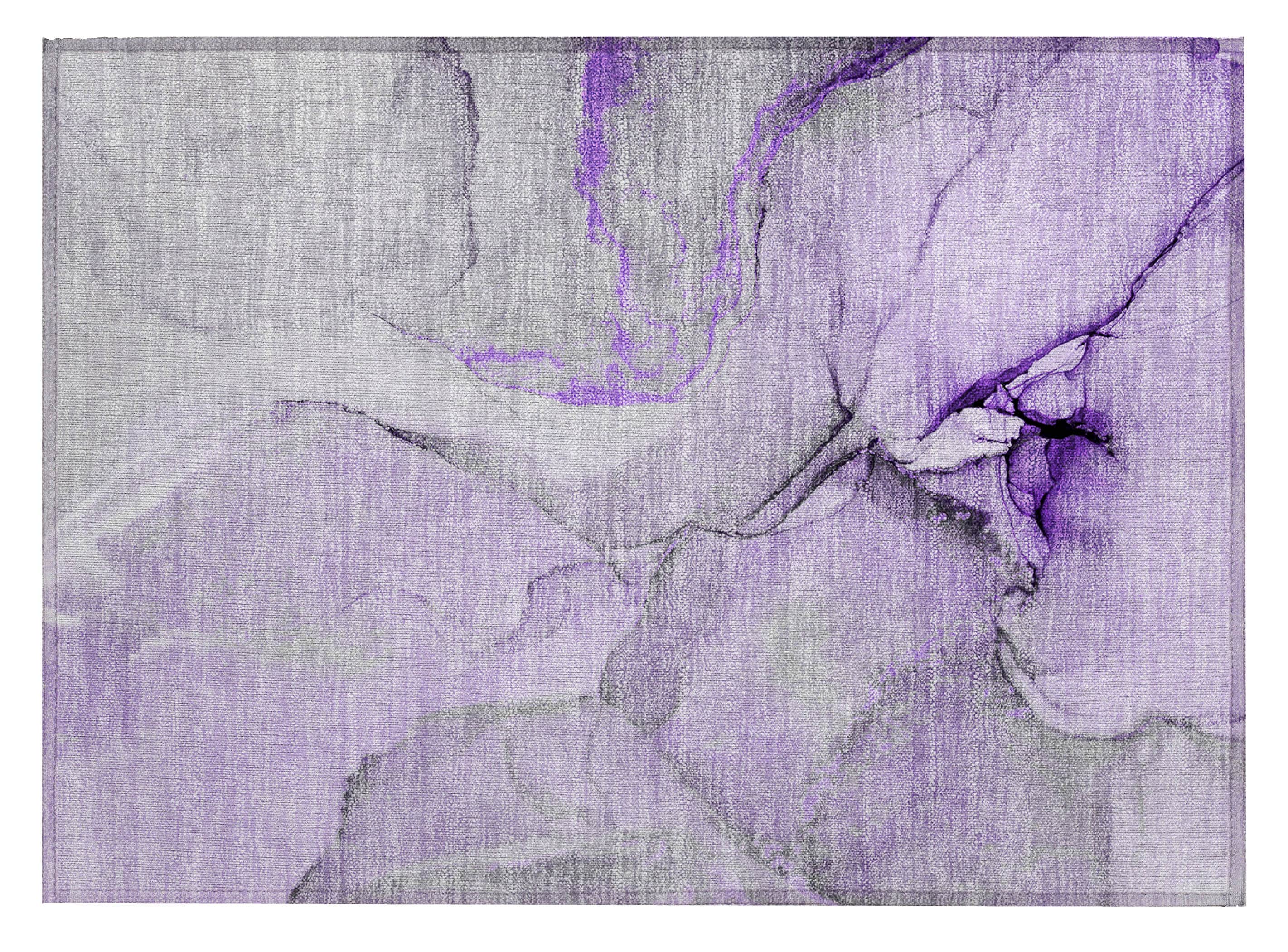 Purple and Gray Synthetic Flat Woven Washable Rug