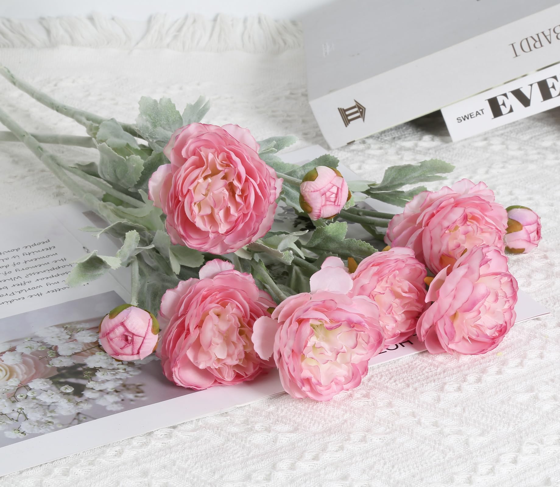 Vrbgify Pink Peonies Artificial Flowers 6pcs Pink Ranunculus Silk ...