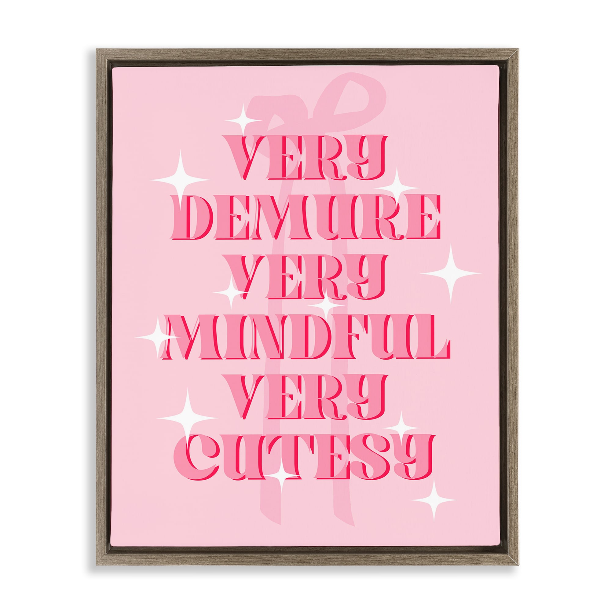 Stupell Industries BT-098-FFE-16X20 Pink Demure Mindful and Cutesy Brown Framed Floater Canvas Wall Art By Lil Rue 17 x 21
