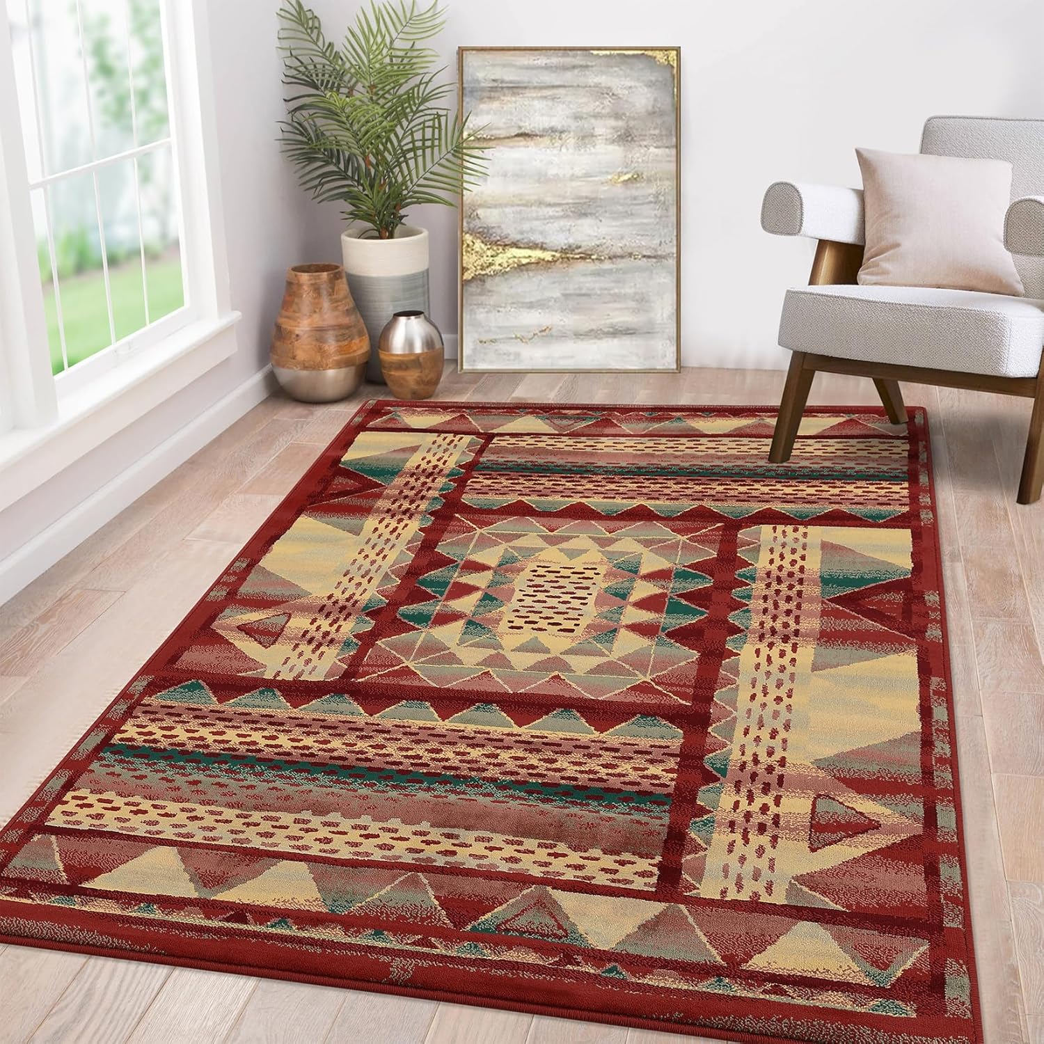 Qeetex WWJ-PHO-0YN98O02 Modern Geometric Throw Rugs with Non-Slip Backing Non-Shedding  Orange