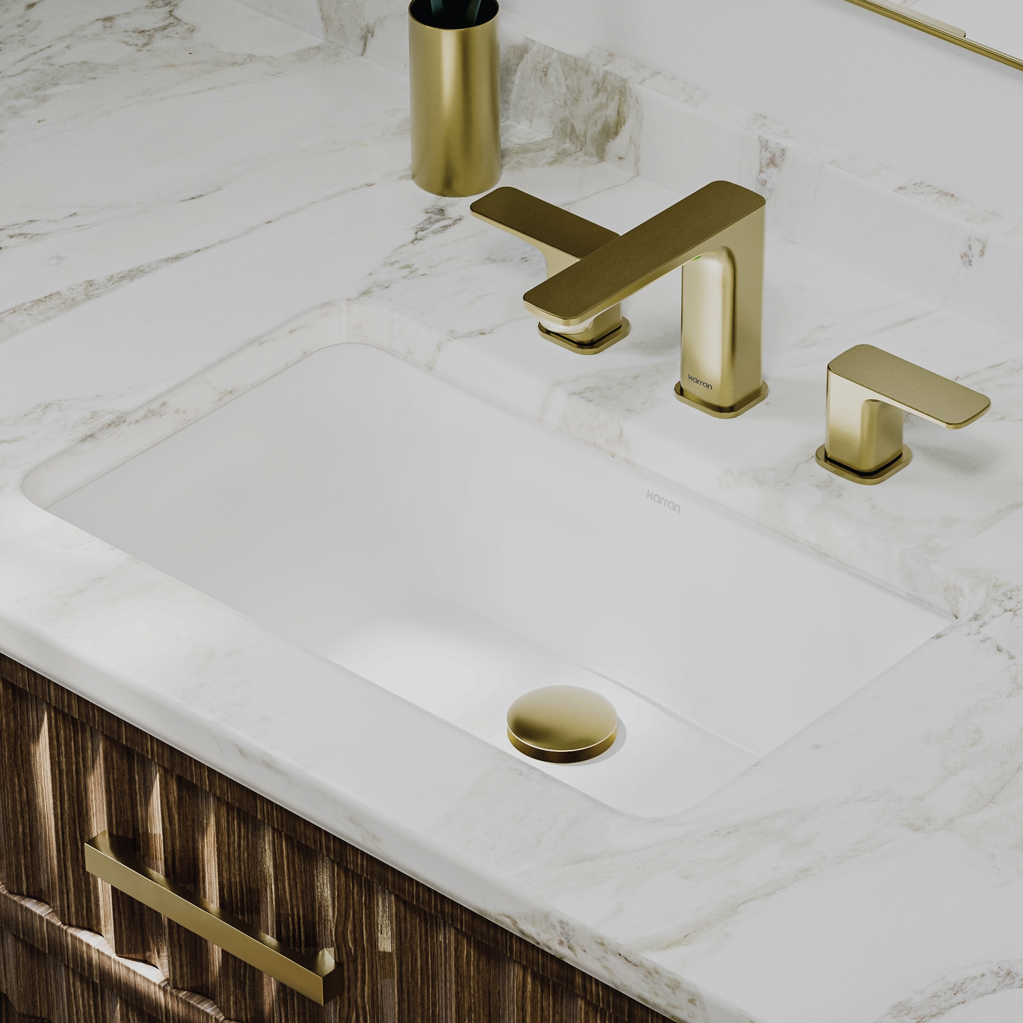 Karran Valera Vitreous China 20.875-in Undermount Rectangular Modern Glossy White Bathroom Sink
