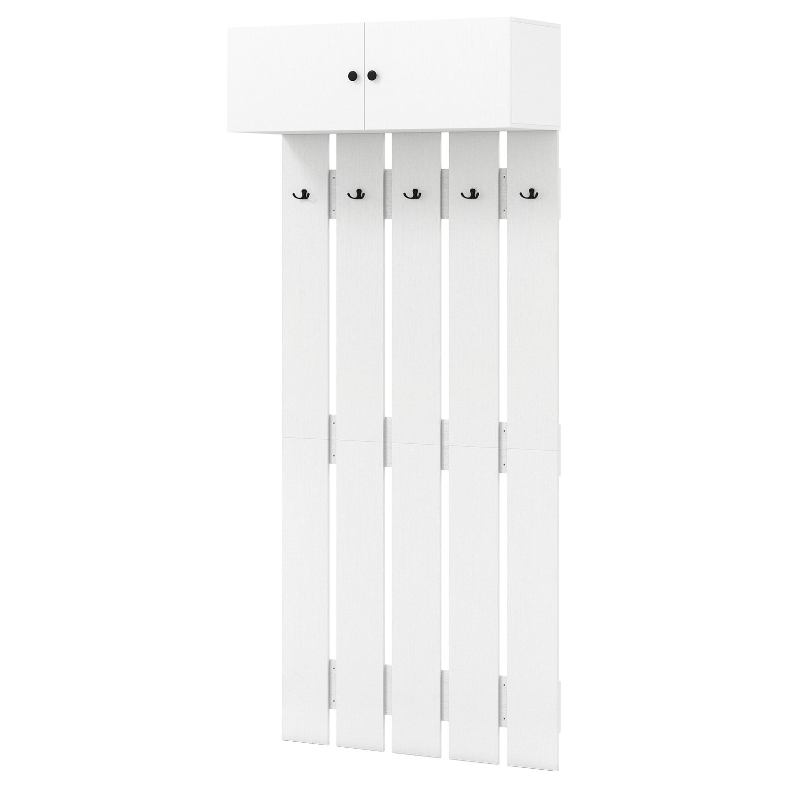 SUGIFT - Entryway Wall Mounted Coat Rack with Upper Storage Cabinet 5 Metal Hooks 145-lb Total Ca...