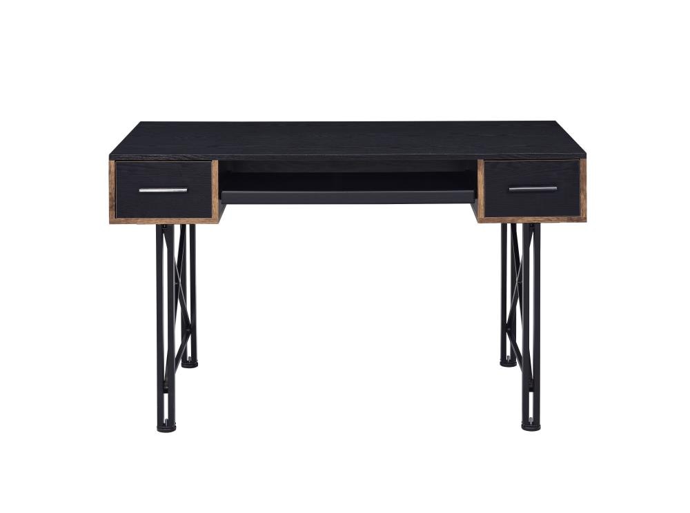 Settea 51" Industrial Black Wooden Computer Desk with Drawers and Keyboard Tray