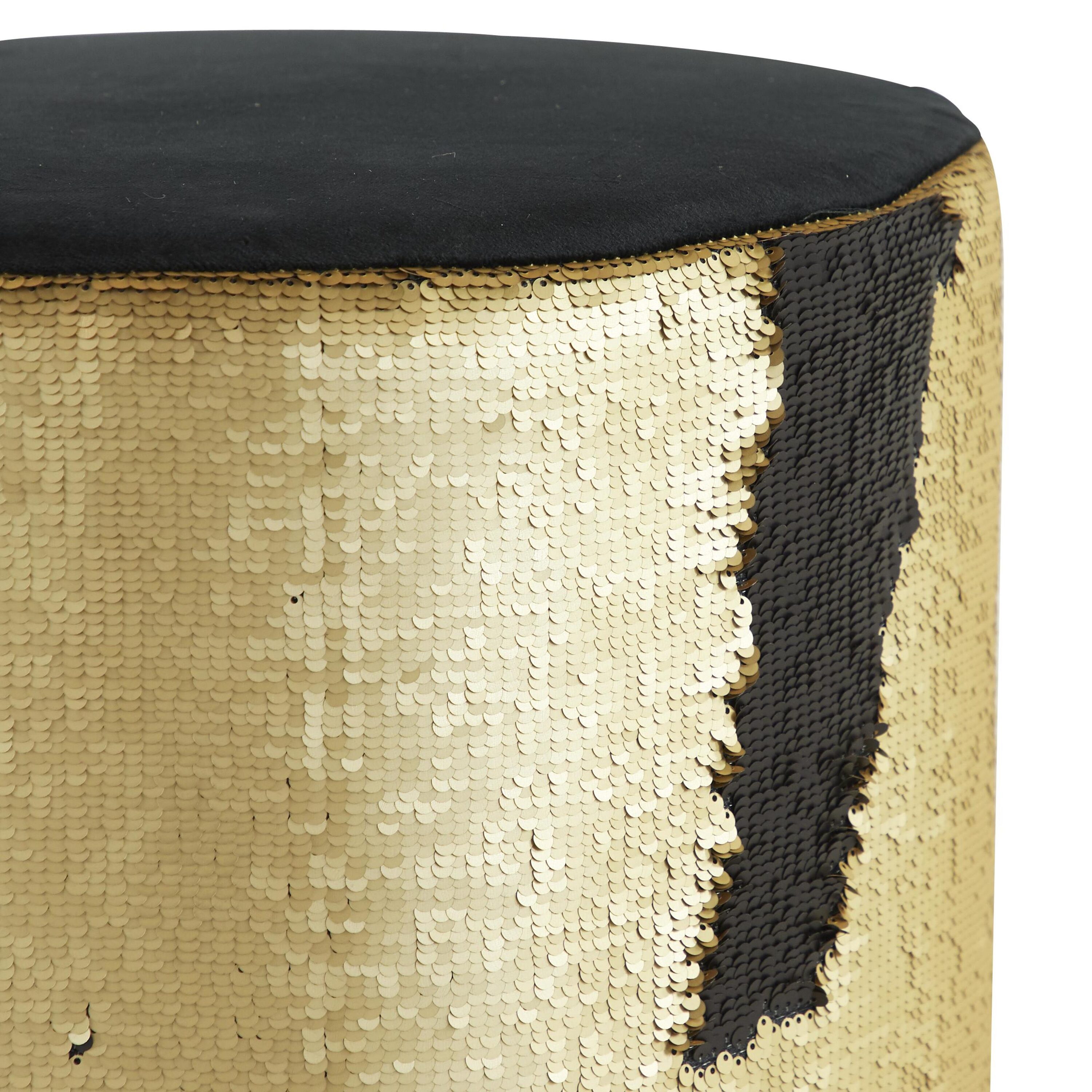Elegant Gold and Black Sequined 18'' Round Contemporary Stool