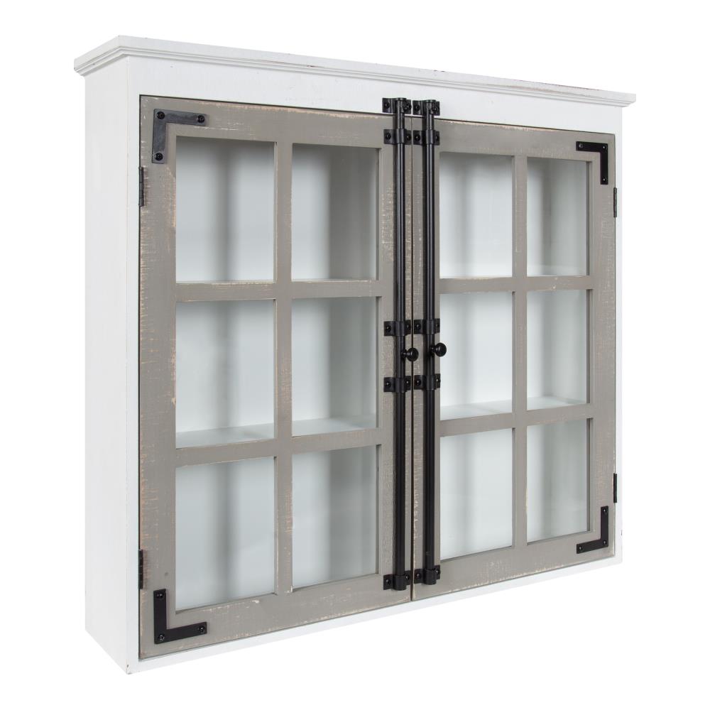 Kate and Laurel 30-Inches L x 6.5-Inches D x 27.5-Inches H White/Gray Wood Rectangular Wall cabinet 3 Decorative Shelves