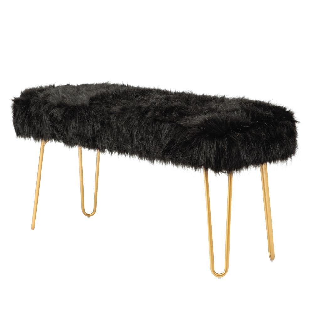 Eluxury Modern Black Faux Fur Accent Bench 36-in X 14-in X 19-in At 