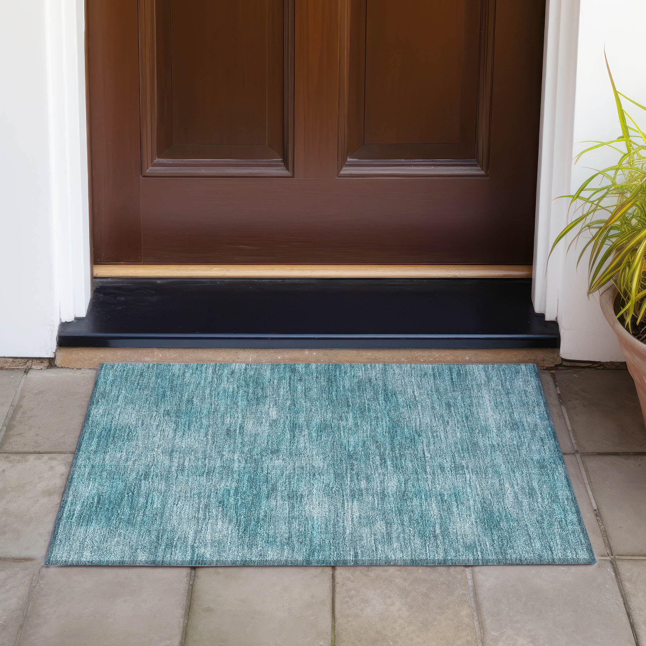 Teal Ultra-Thin Abstract Indoor Outdoor Area Rug