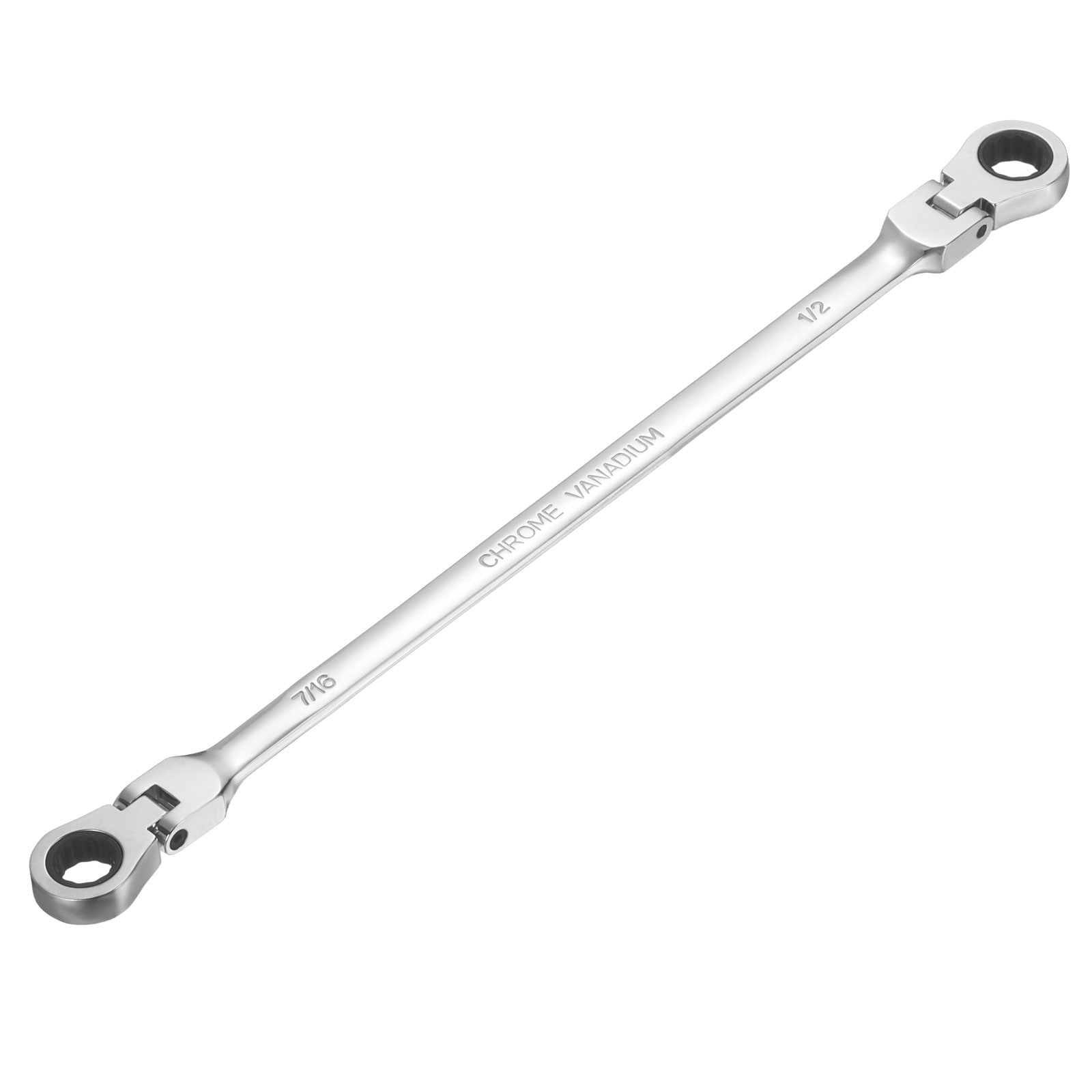 Harfington Double Box End Wrench Extra Long Flex Head Metric 7/16 Inch x 1/2 Inch 72-Tooth 12-Point Ratcheting Double Box End Wrench 180 Degree Flex Head CR-V Steel for Garage Repair DIY Silver #S26050902UX1630