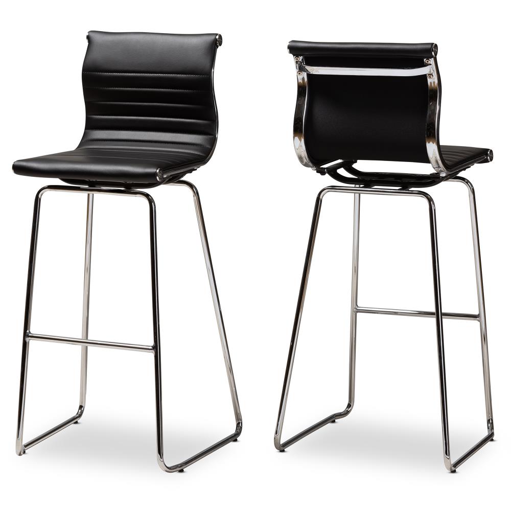 Baxton Studio 150-2PC-9122-LW Giorgio Set of 2 Black 26.8-in H Bar height Upholstered Metal Bar Stool Back