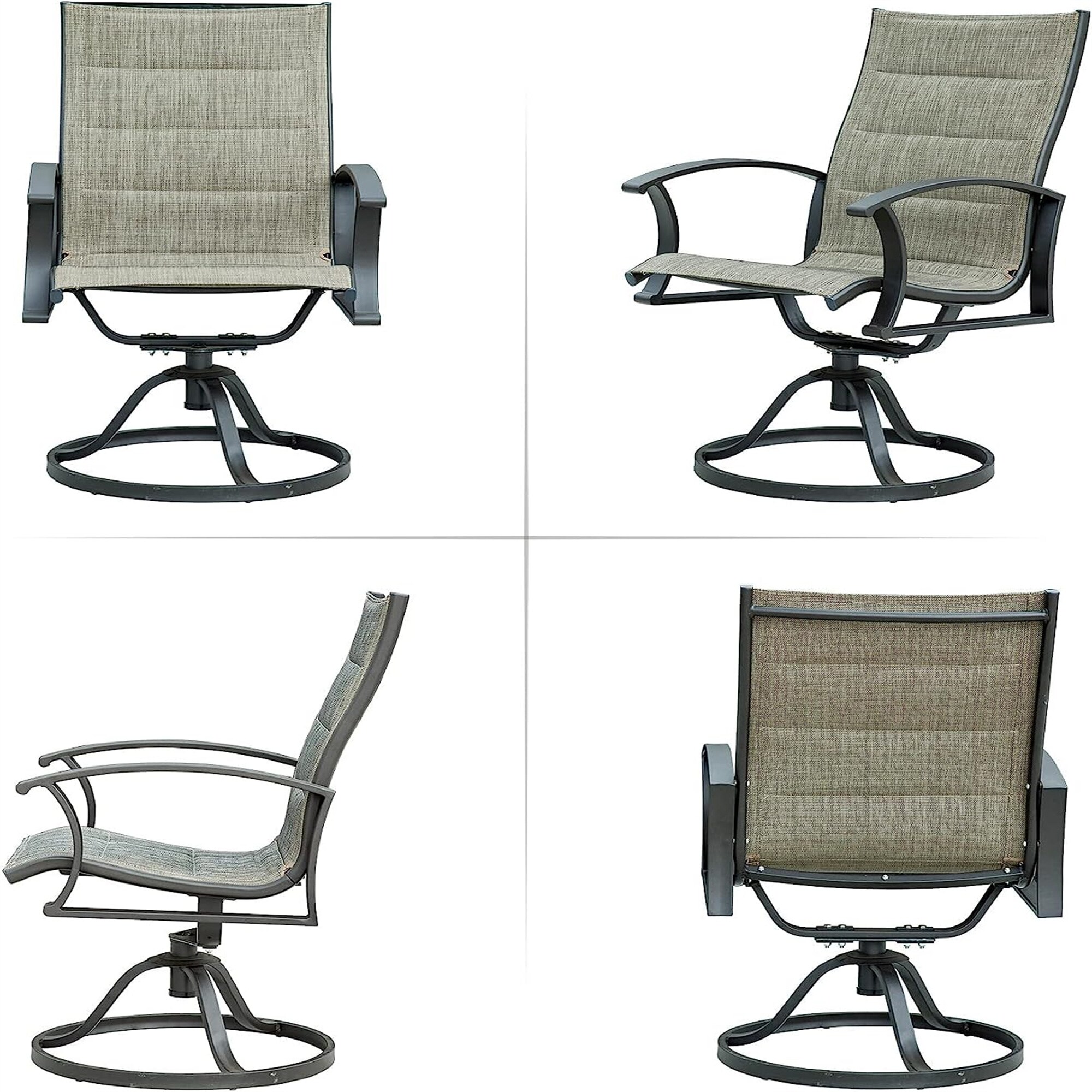 Clihome Patio Swivel Chairs Set of 2 Black Steel Frame Swivel Dining ...
