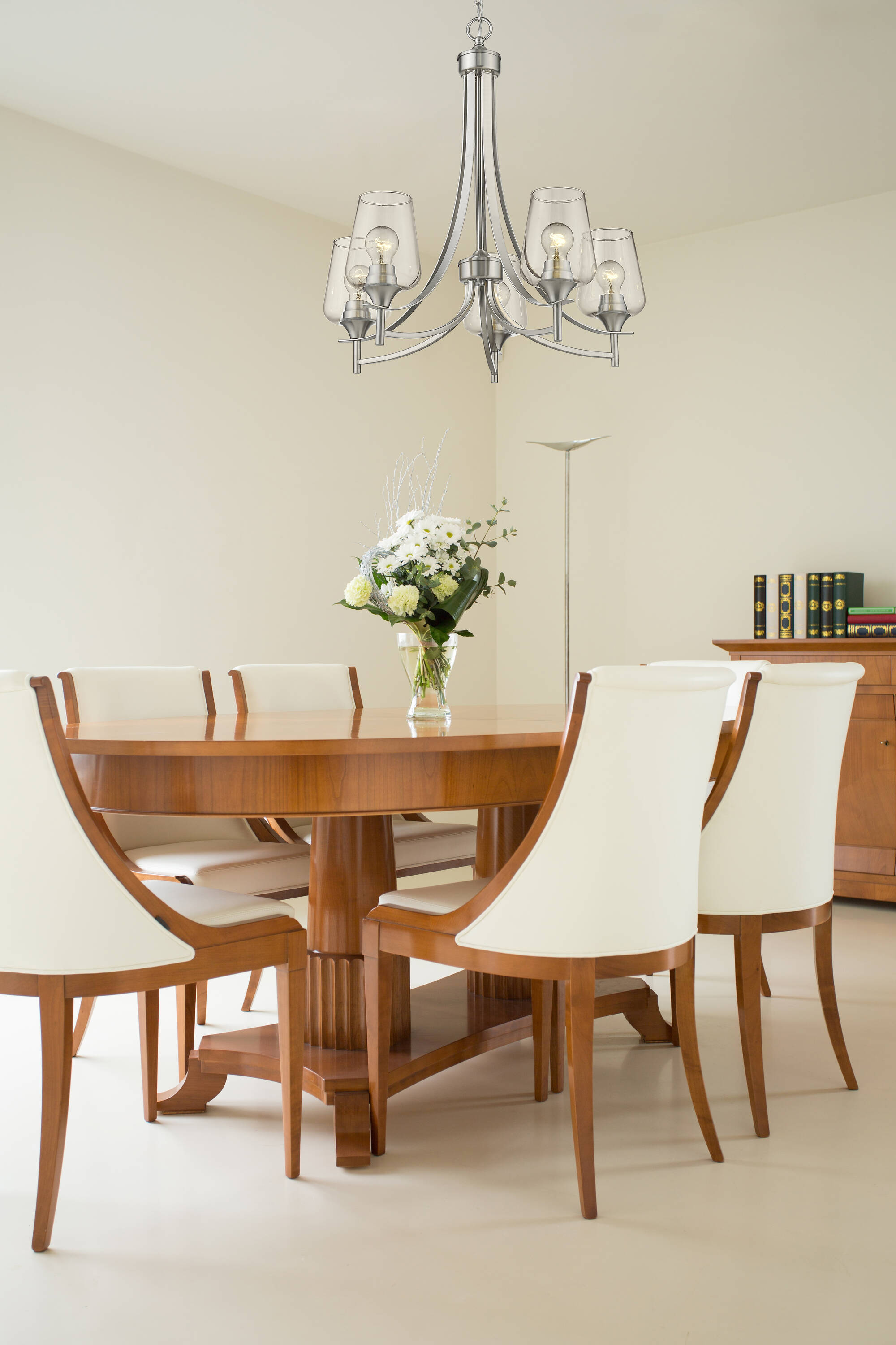 Joliet 5-Light Brushed Nickel Glass Shade Chandelier