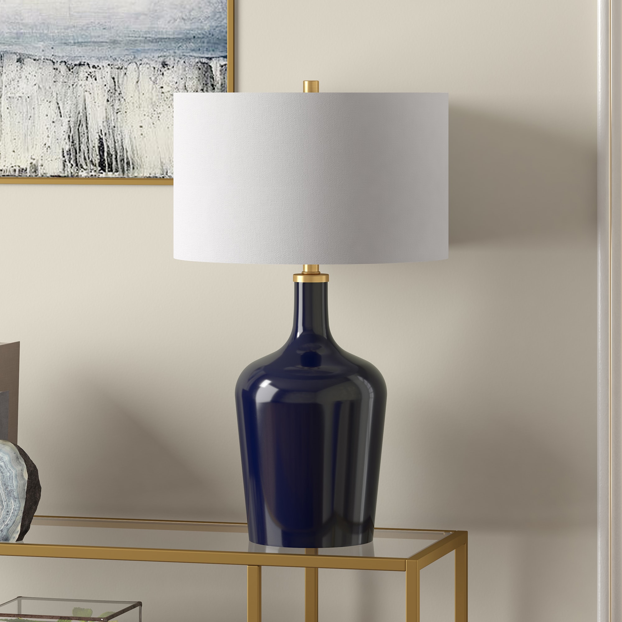 Hailey Home TL2011 Sebago 25-in Navy Blue Rotary socket Table Lamp with Fabric Shade