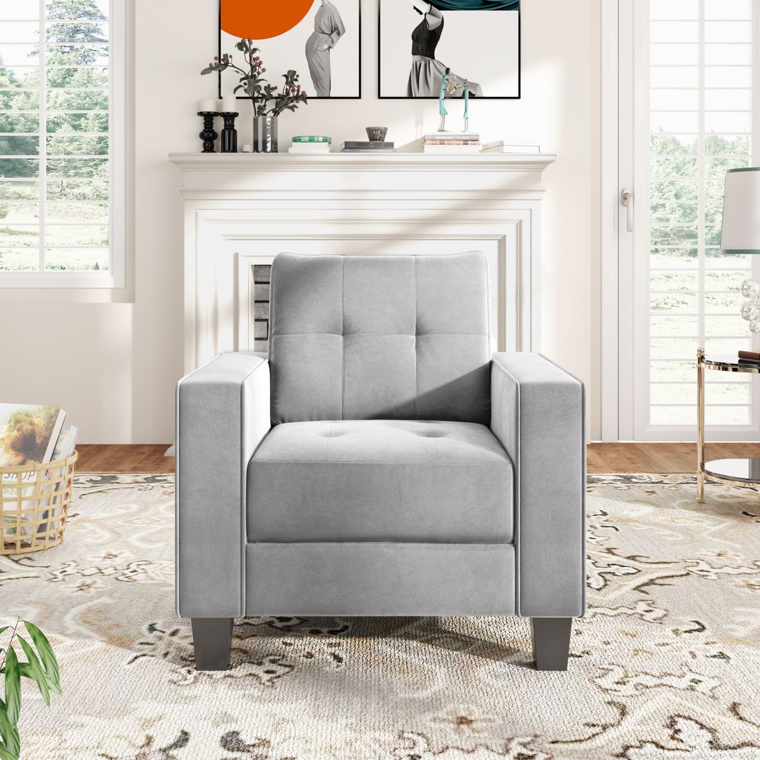 JASMODER WF199224AAF 28-in Modern Light Grey Polyester/Blend Sofa