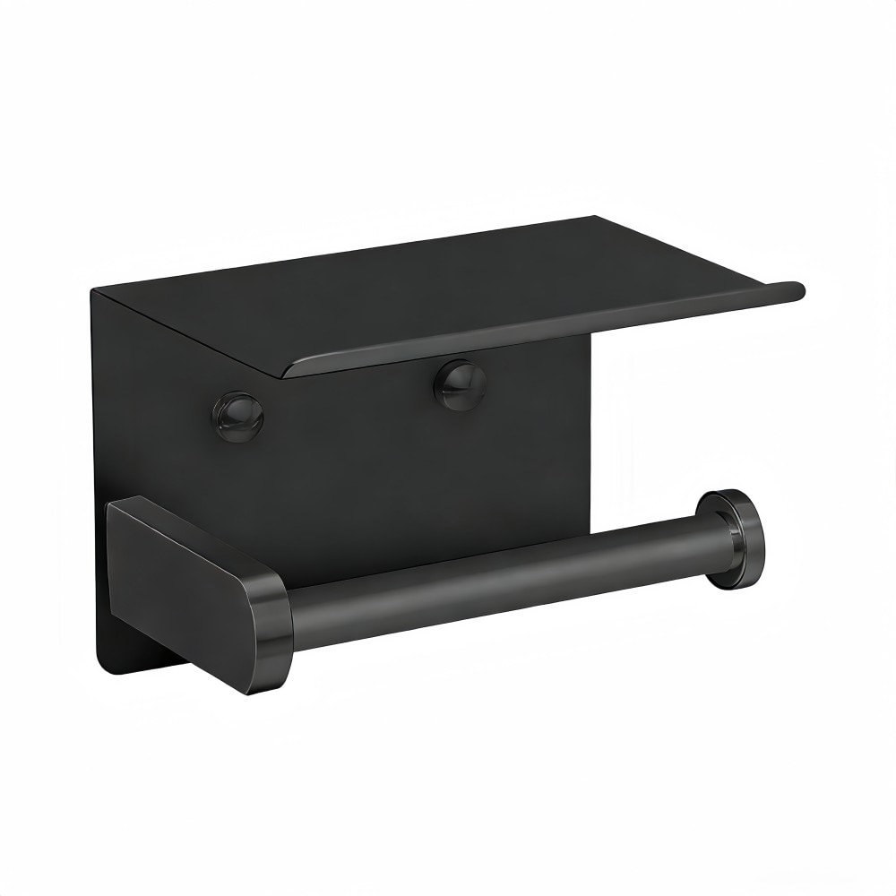Numhew 6.5in W 3in D 7in H 1-Shelf Matte Black Wall Mounted Toilet Paper Holder