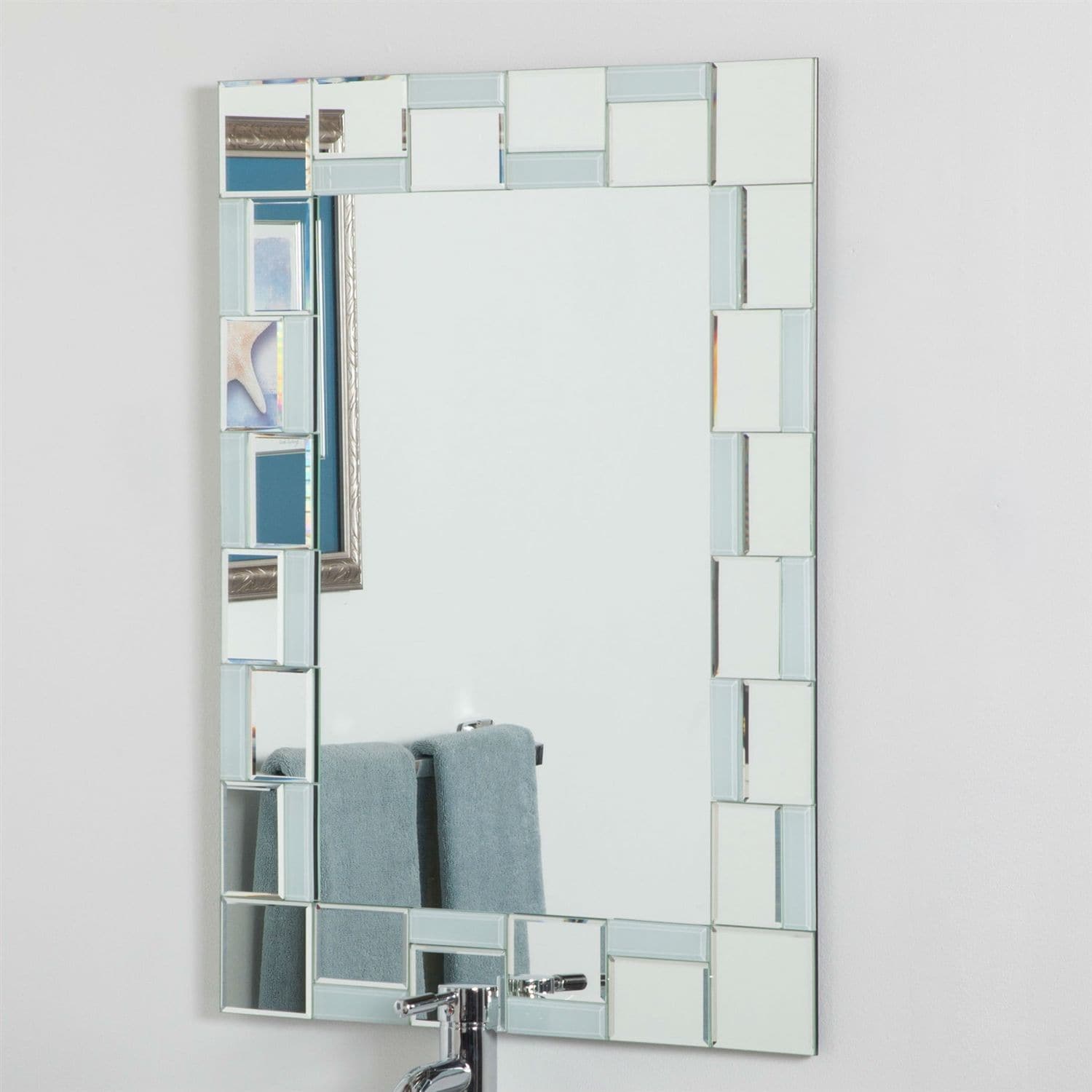 Slickblue Contemporary Rectangular Bathroom Wall Mirror with Hand Cut Beveled Glass Frame for Bathroom Vanity Living Room or Bedroom 23.6 in W x 31.5 in H Clear