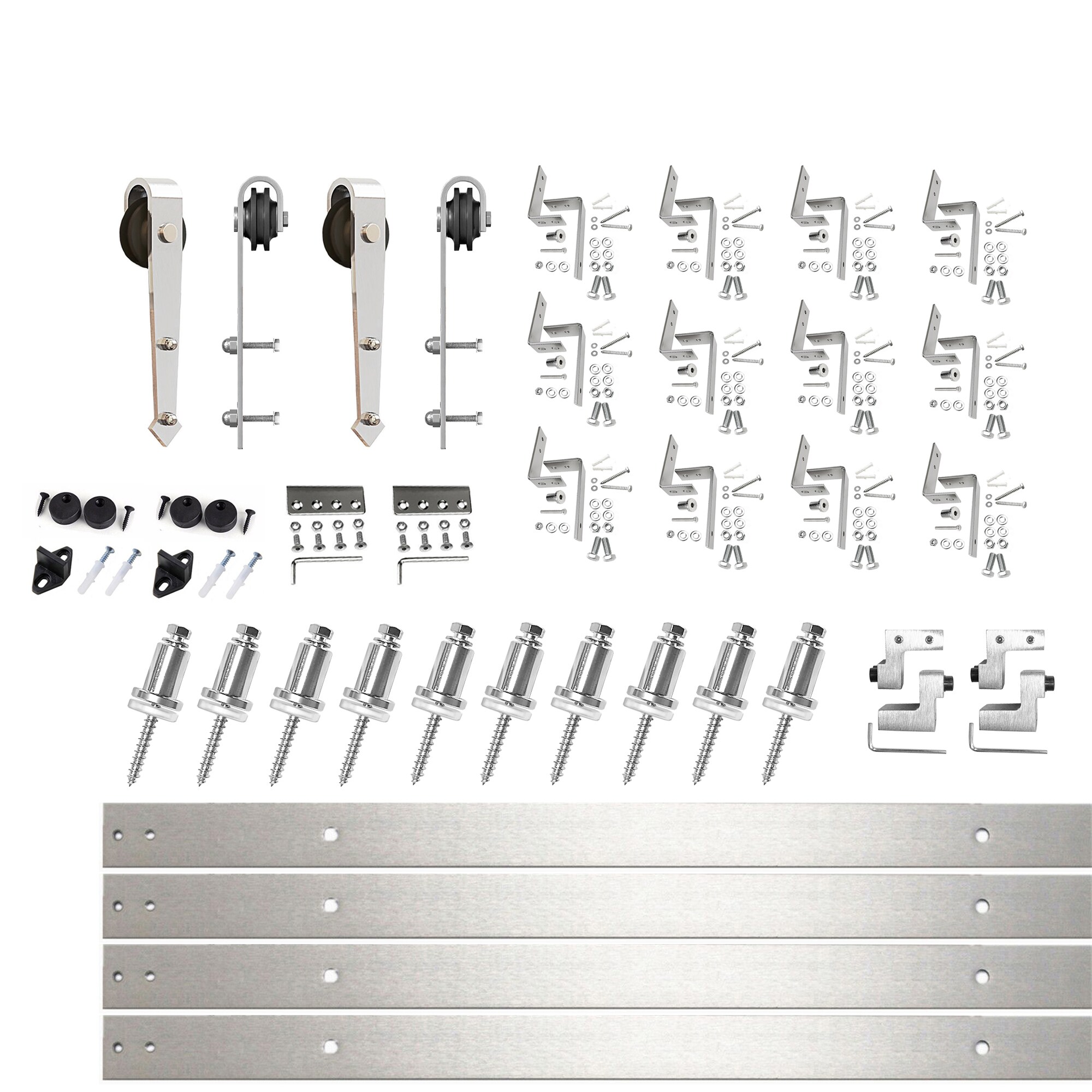 HOMACER JT3DNZ180C 180-in Brushed Brushed Nickel Indoor Arrow Double bypass Barn door hardware kit