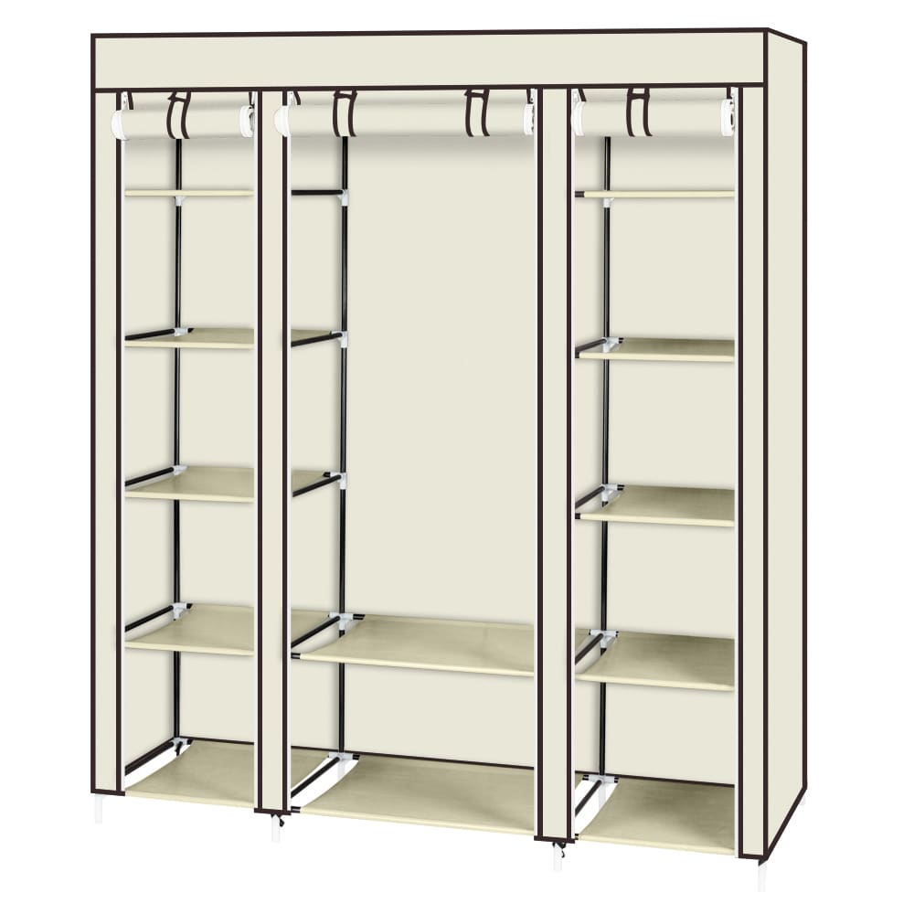 ROSMENA 69in Portable Clothes Closet Wardrobe Storage Organizer with Non Woven Fabric Quick and Easy to Assemble Extra Strong and Durable Beige
