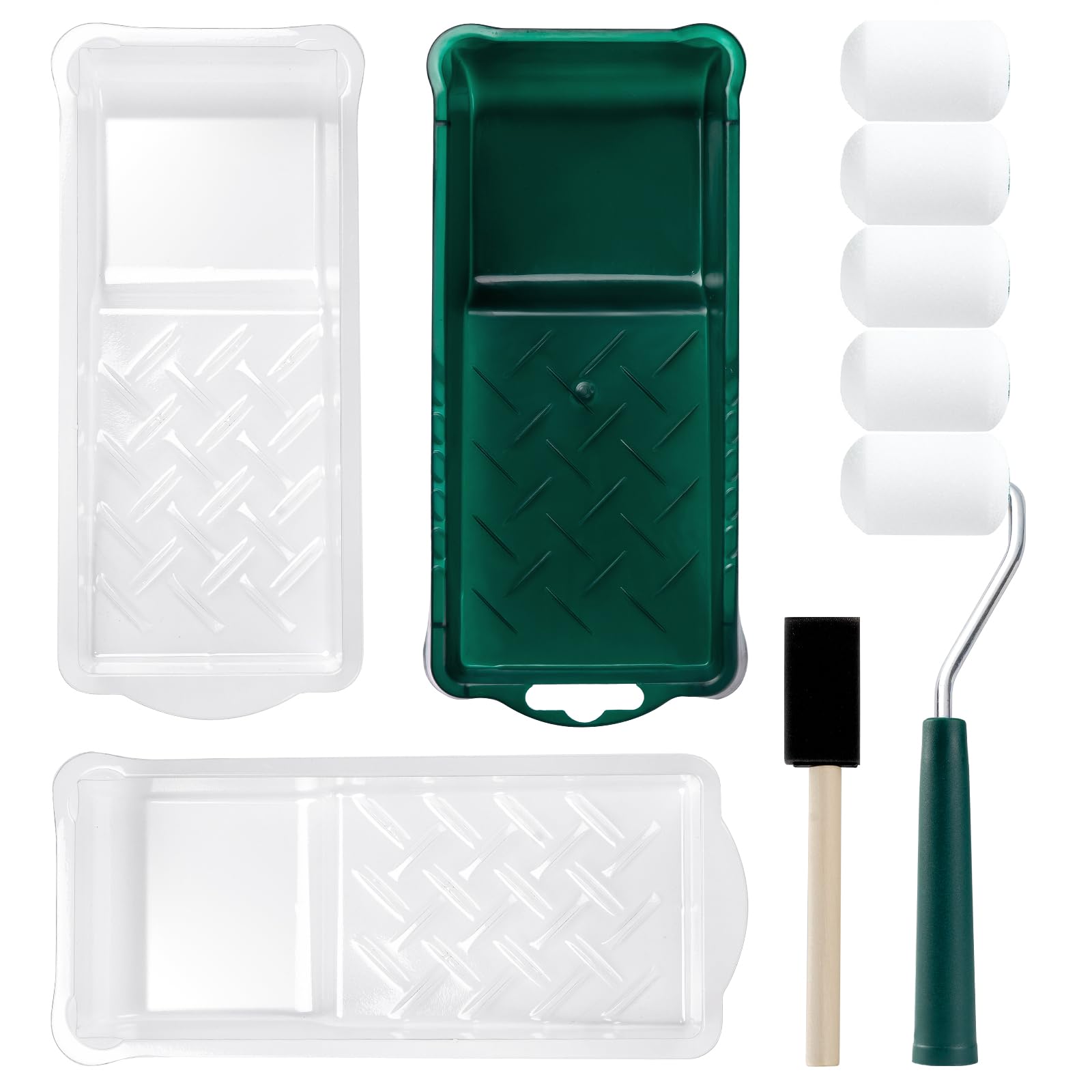 Afoxsos  Foam Paint Roller Kit 10 Pack 2 Inch Mini Roller with Tray Liners Sponge Brush and Smooth Frame for Small Areas Trim Cabinets Furniture