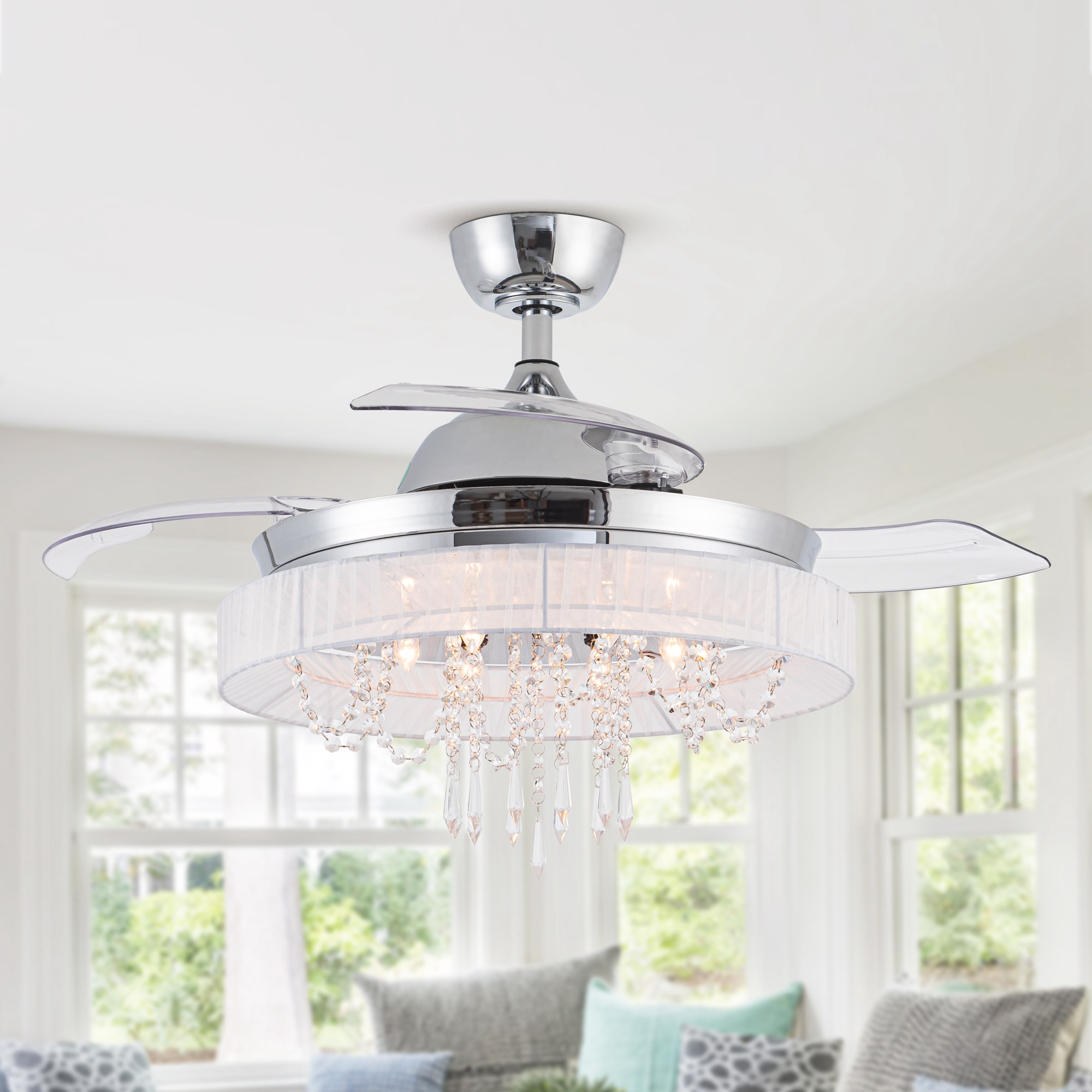Parrot Uncle F4701110V 42.0-in Chrome with Matt Blades Ceiling Fan Light Kit Compatible - Remote Included ( 3.0 -Blade )