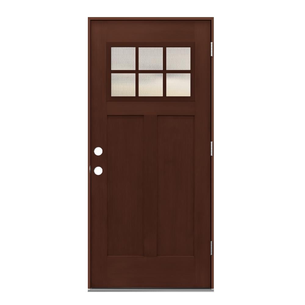 JELD-WEN LOWOLJW232200019 36-in x 80-in x 4-9/16-in Fiberglass Craftsman Left-hand outswing Coffee Bean Stained Prehung Front Door Insulating core