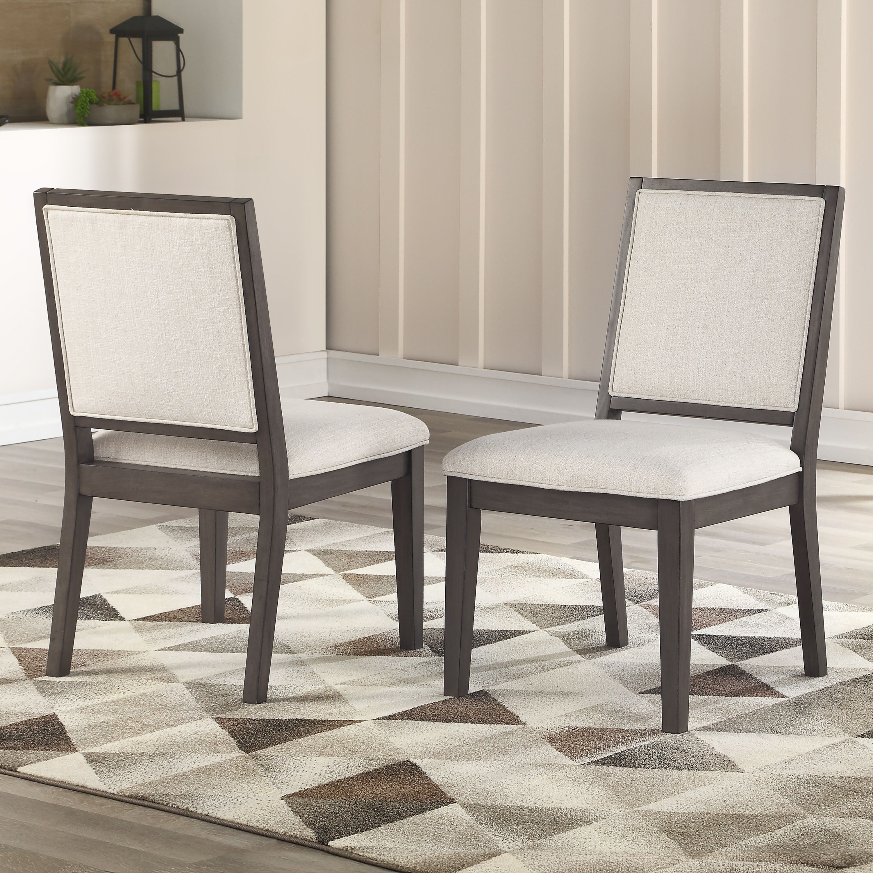 Beige Linen Upholstered Side Chair with Wood Frame
