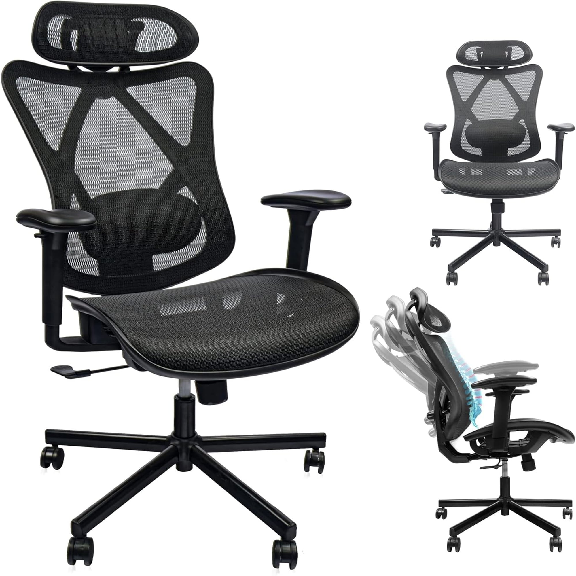 Boyel Living - Mesh Office Chair Ergonomic Office Chair with Wheels Adjustable Lumbar Support Arm...