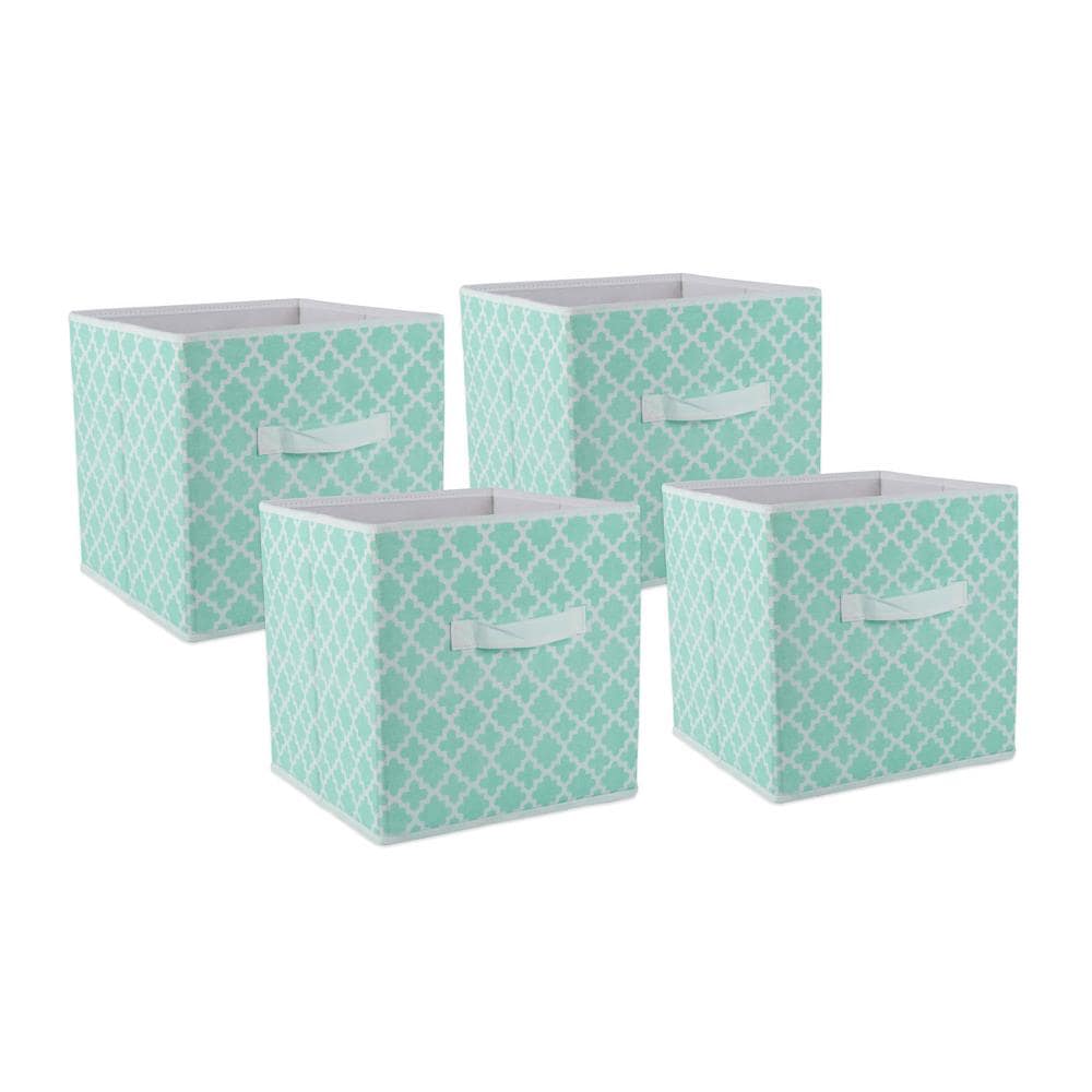 DII CAMZ37006 4 -Pack ( 11-in W x 11-in H x 11-in D ) Aqua Fabric Collapsible Stackable Bin