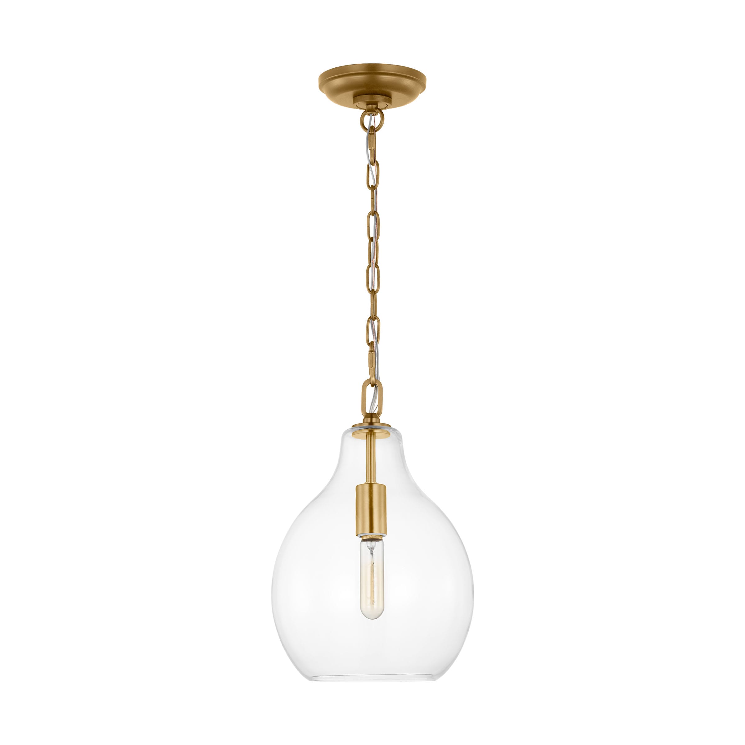 Burnished Brass and Clear Glass Teardrop Pendant Light