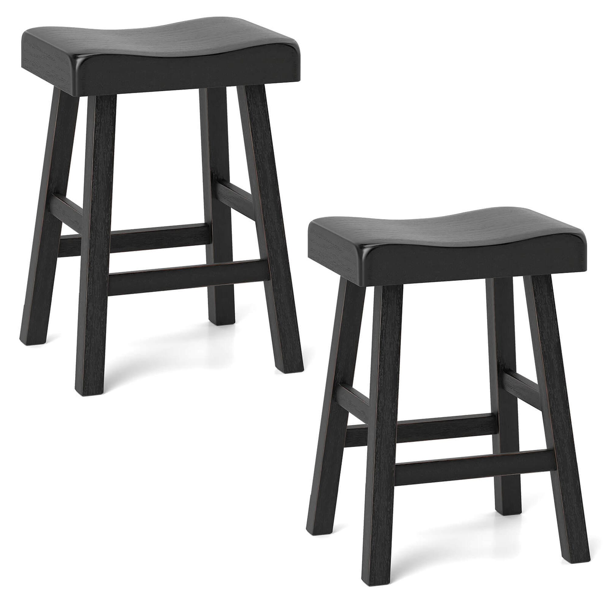 Costway HCST04660 Set of 2 Black 24-in H Counter height (24-in to 27-in) Saddle Seat Wood Bar Stool