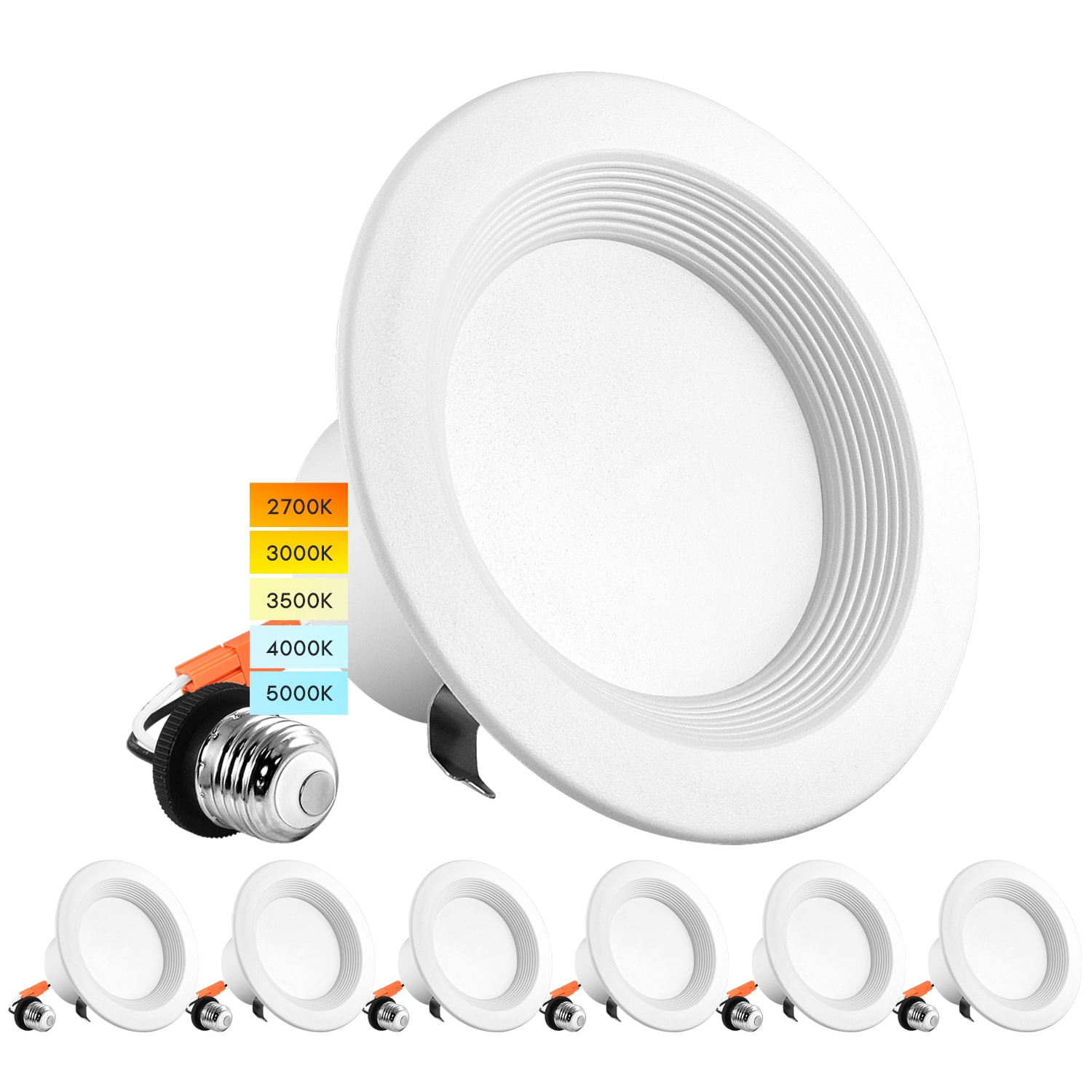 Luxrite LR23790-6PK White 4-in 750 -Lumens Switchable Round Dimmable LED Wet rated Recessed Downlight 6 -Pack