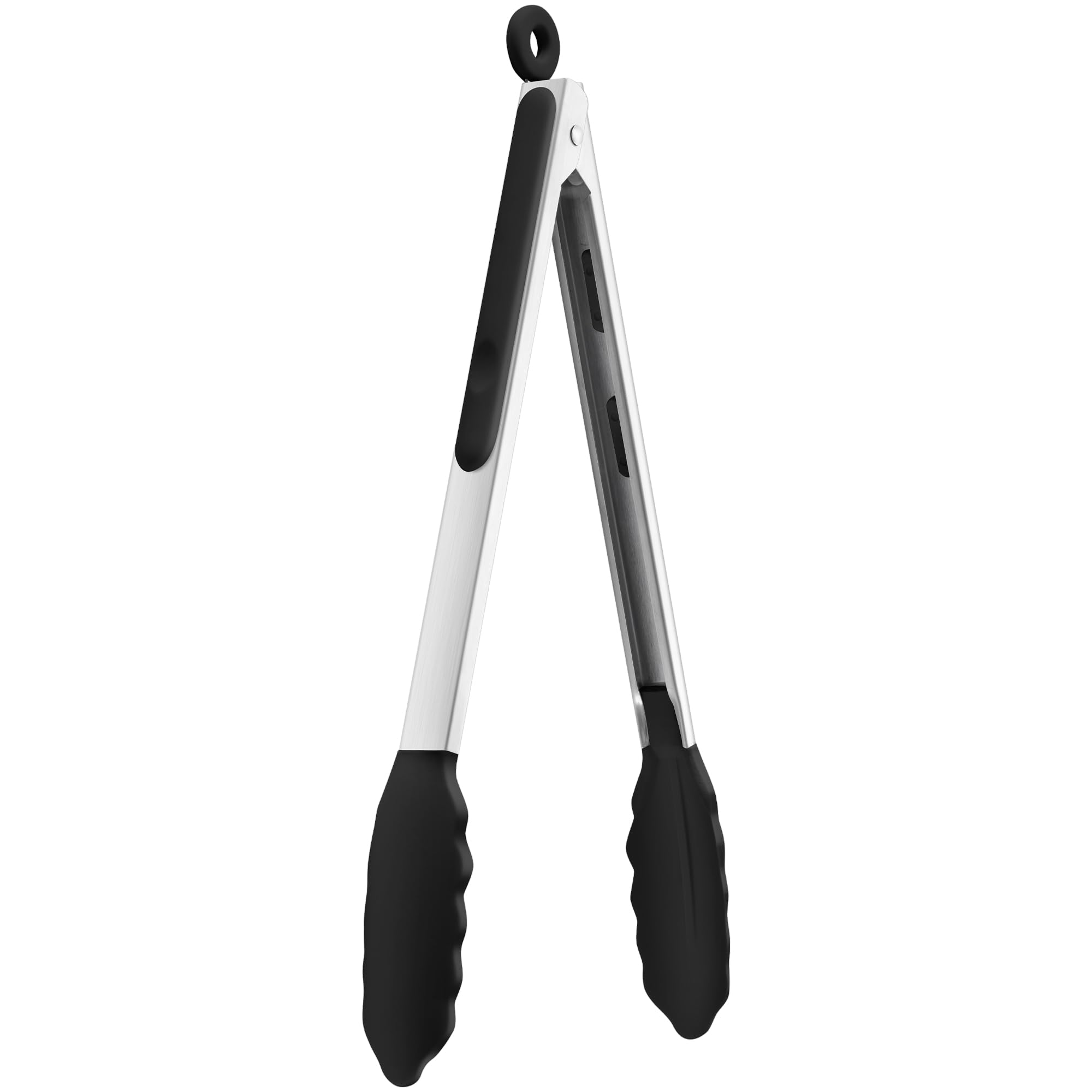 Aoibox  12 in Black Silicone Tip Locking Kitchen Tongs Heat Resistant to 480 Degrees F for Grilling and Baking
