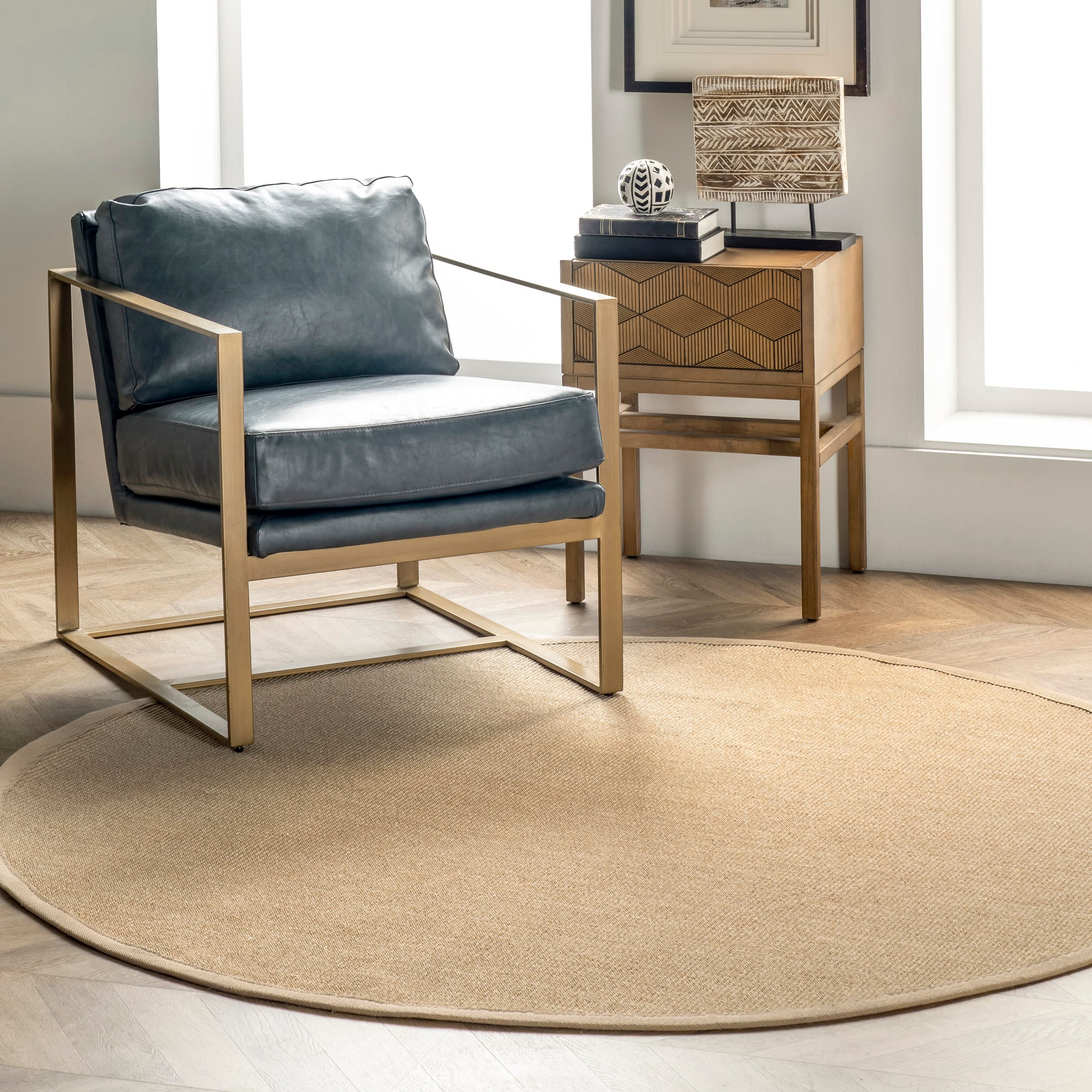 nuLOOM ZHSS01C-R606 6 x 6 (ft) Sisal Beige Round Indoor Border Area rug