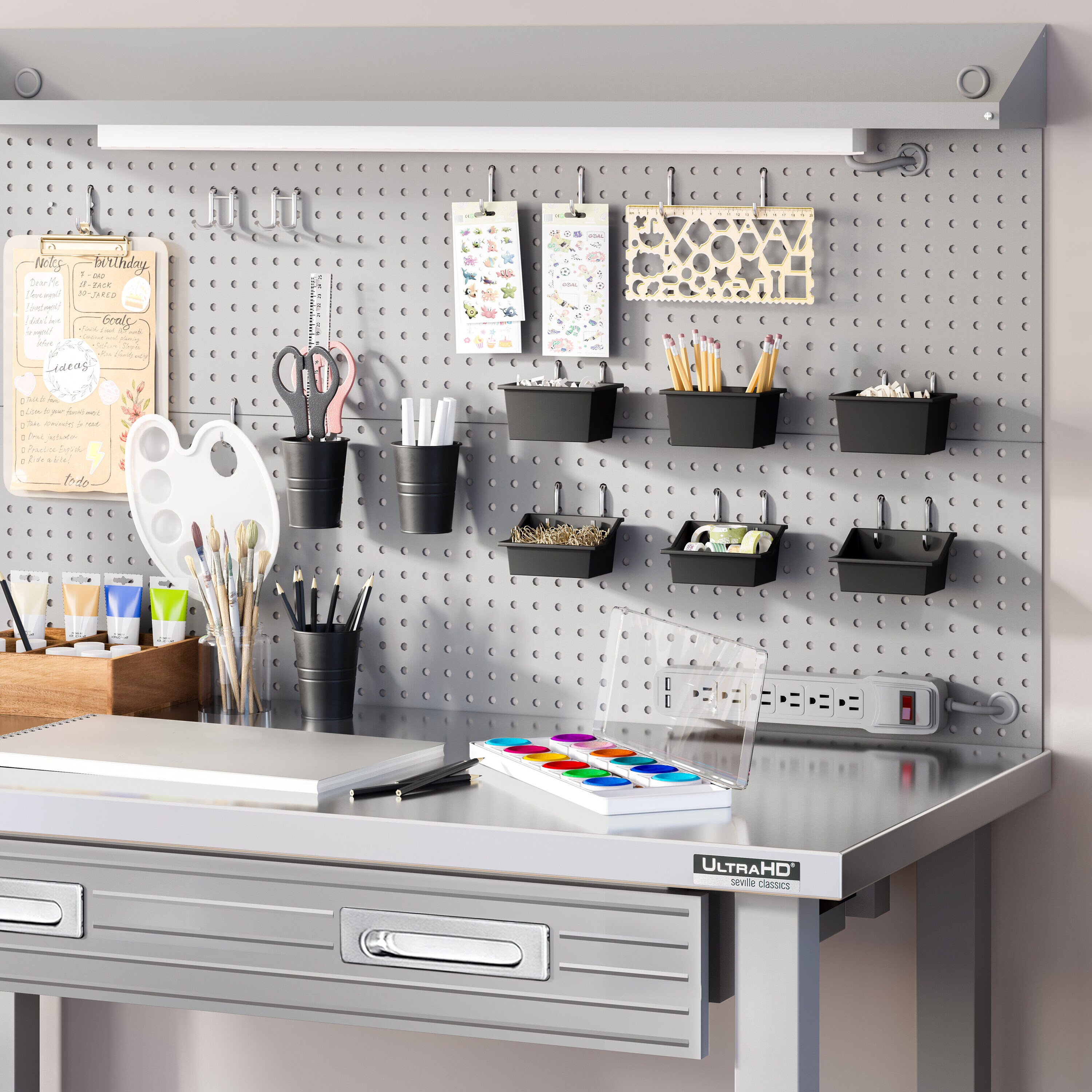 Seville Classics UltraHD Lighted Workcenter with Wood Top and