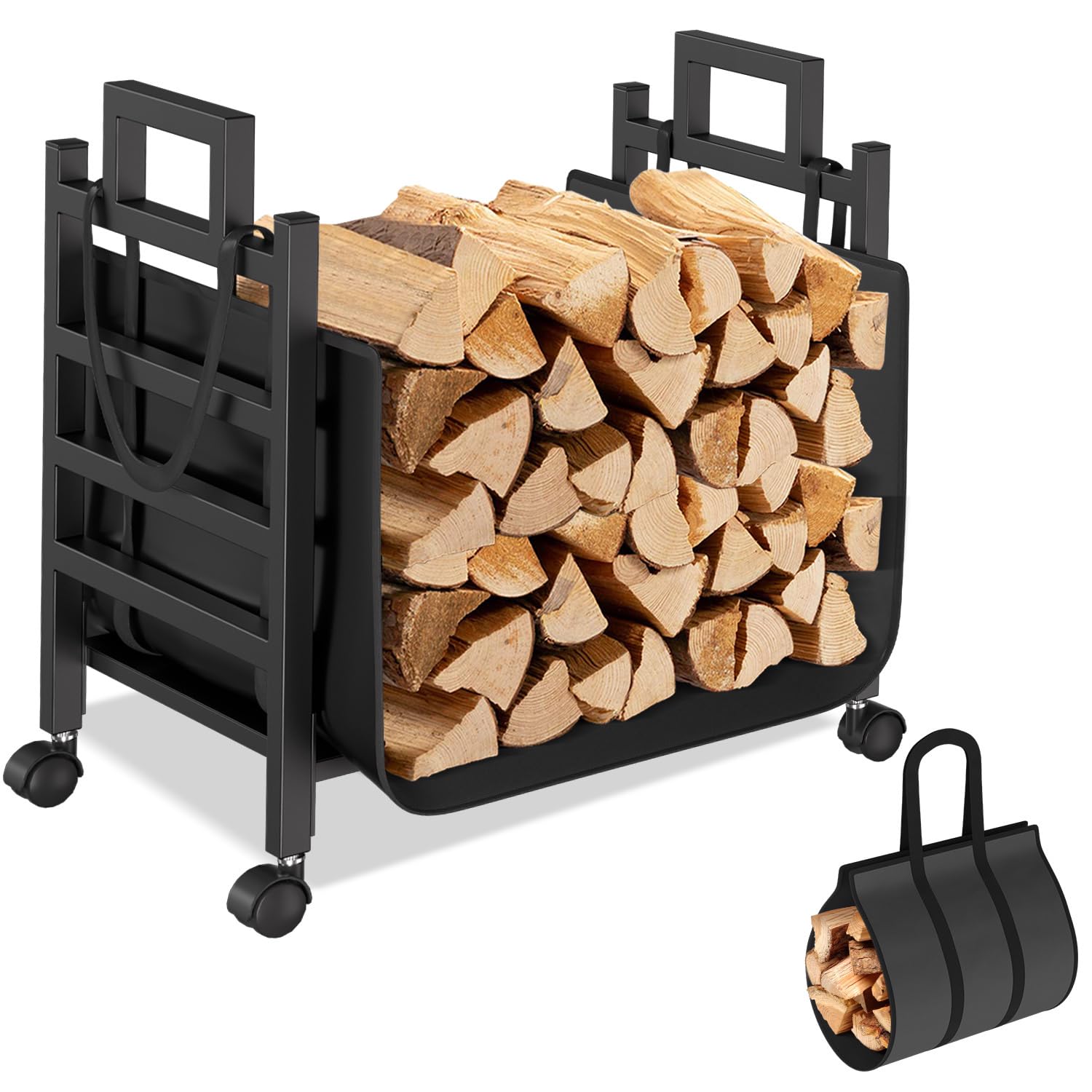 Adrinfly Firewood Rack Indoor Outdoor 17 Inch Metal Wood Storage Log ...