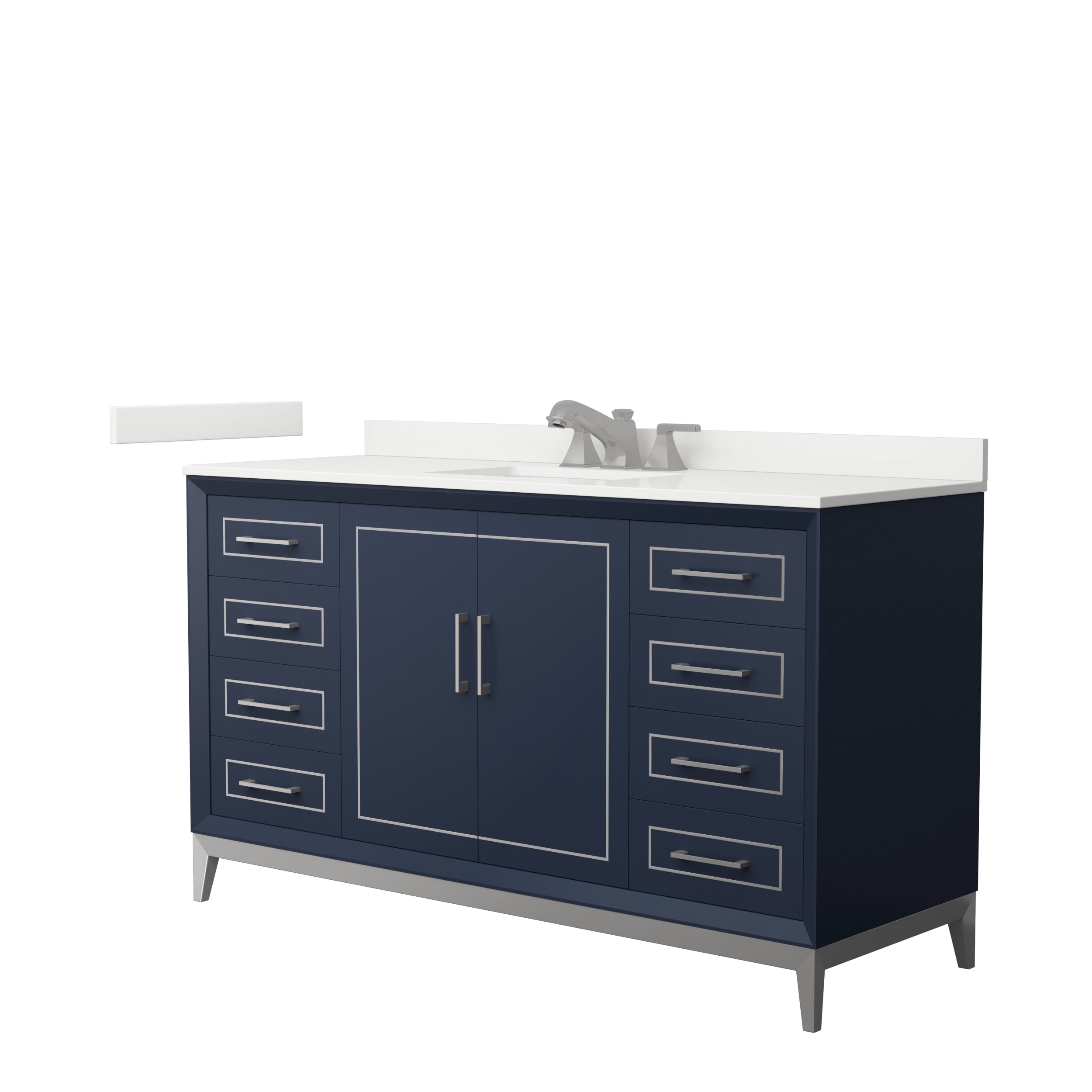 Wyndham Collection WCH515160SBNWQUS3MXX Marlena 60-in Dark Blue Undermount Single Sink Bathroom Vanity with White Quartz Top