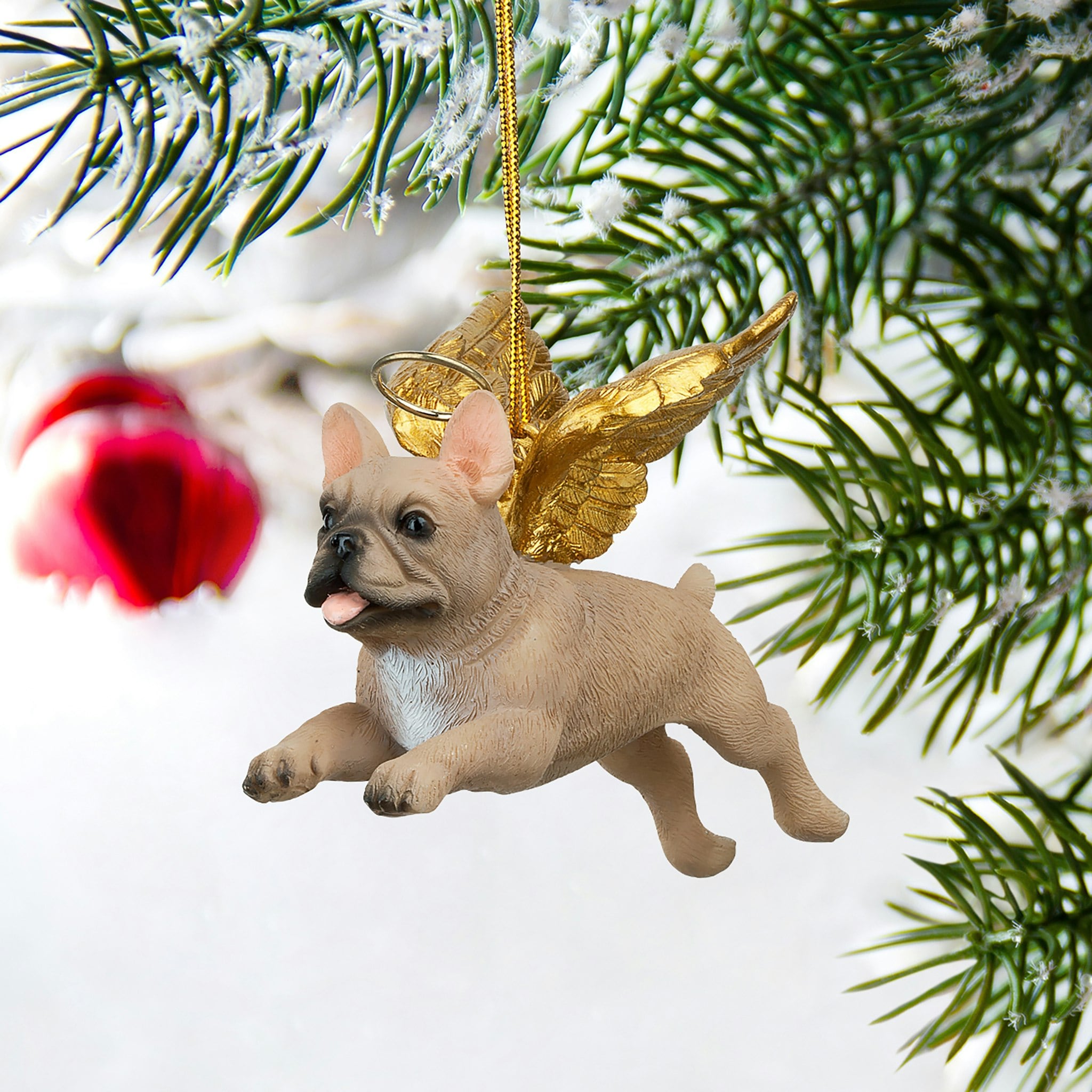 French Bulldog Angel Ornament with Golden Wings
