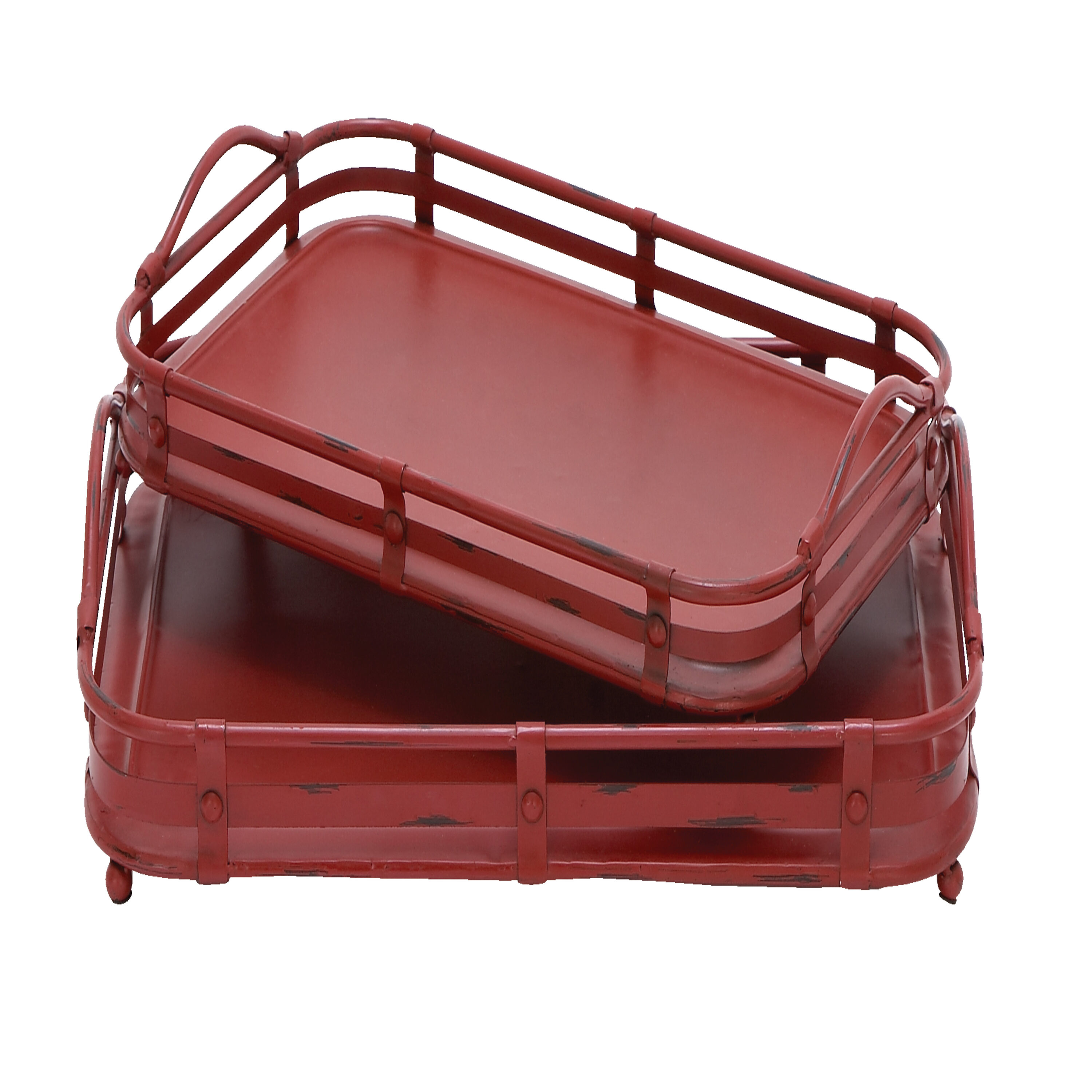 Grayson Lane 55945 2-Pack Red Metal Rustic Decorative Tray