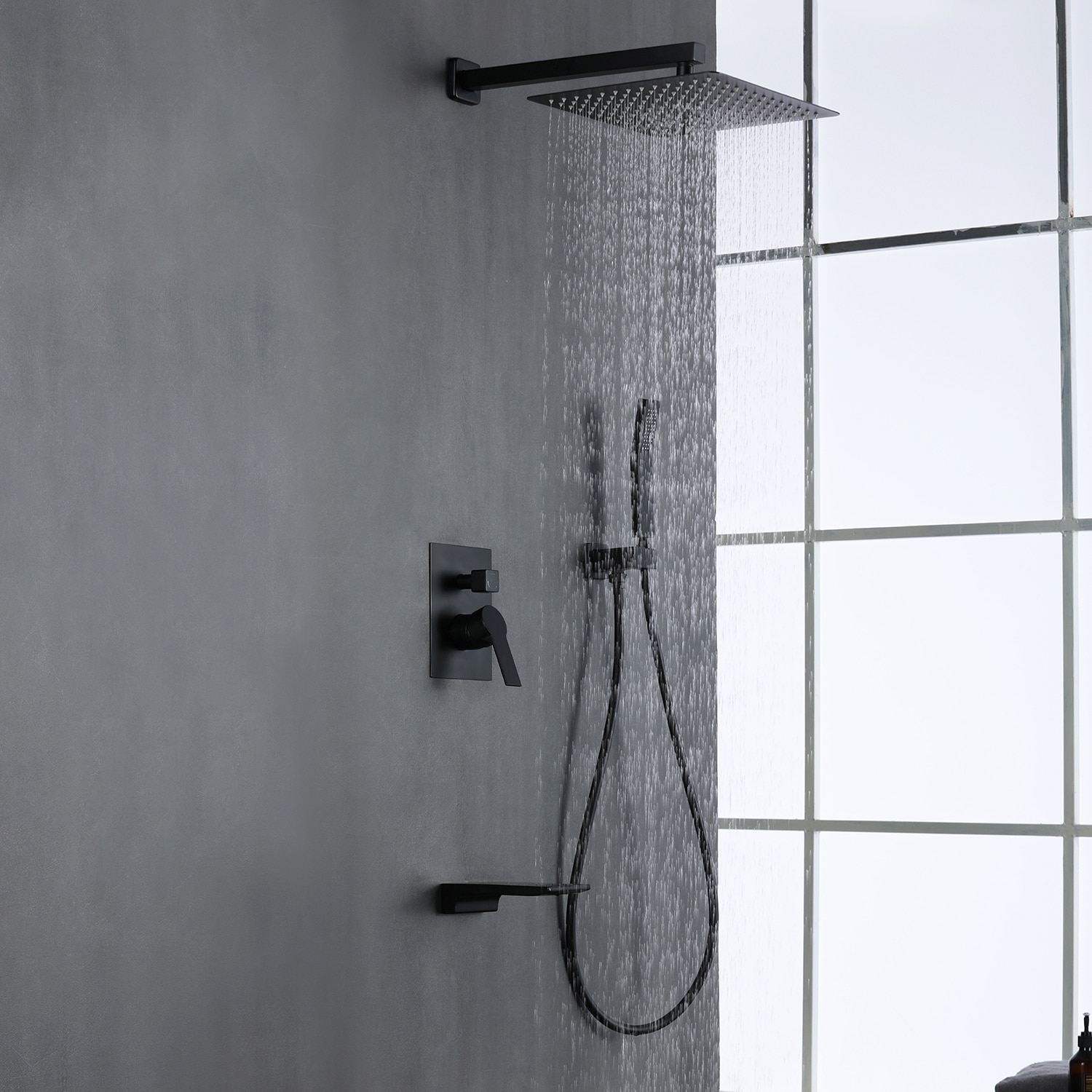 Cobbe Black 12-in Waterfall Dual Head Built-in Shower Faucet System 