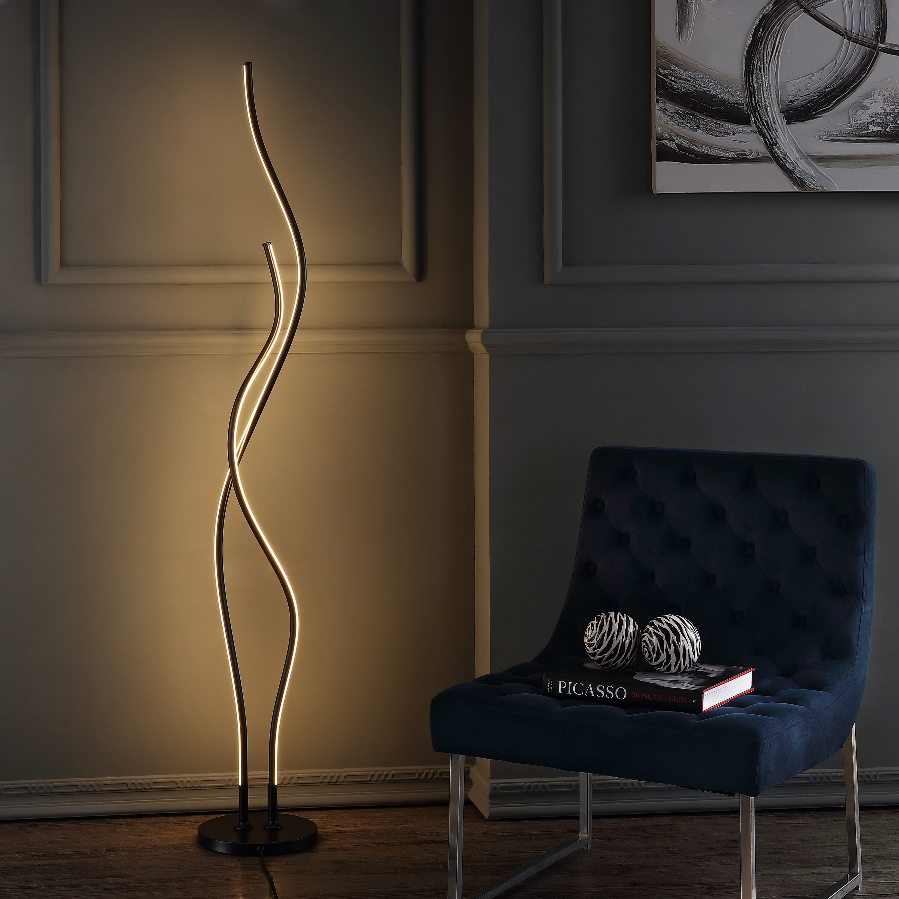 JONATHAN  Y JYL7008C Cairo Integrated Modern Contemporary 63.75-in Black Stick Floor Lamp with No shade Shade