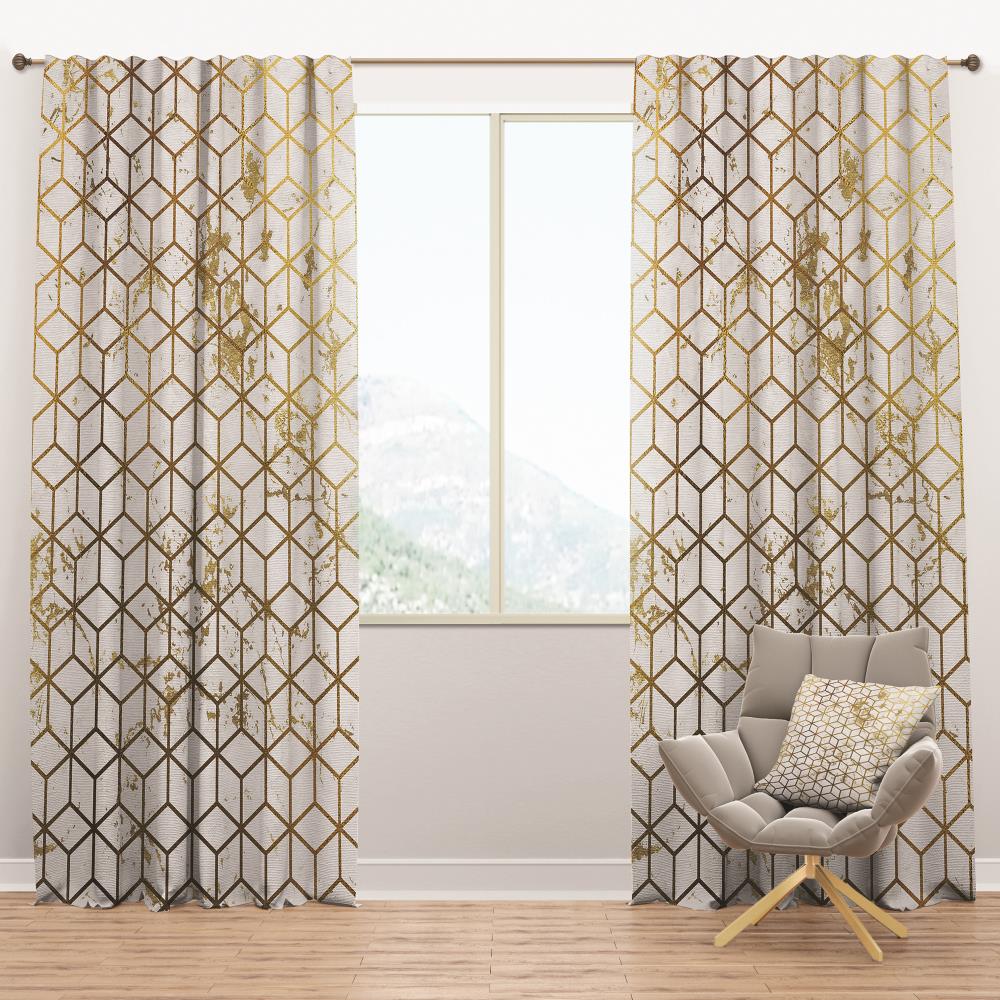 Designart 63-in Yellow and Gold Polyester Room Darkening Thermal Lined ...