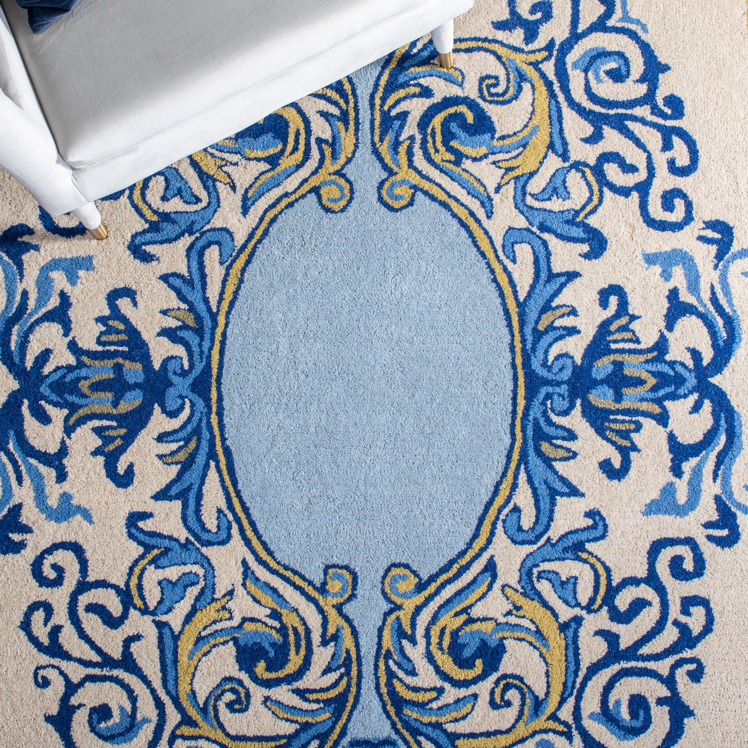 Empire Blue and Beige Hand-Tufted Wool Runner Rug